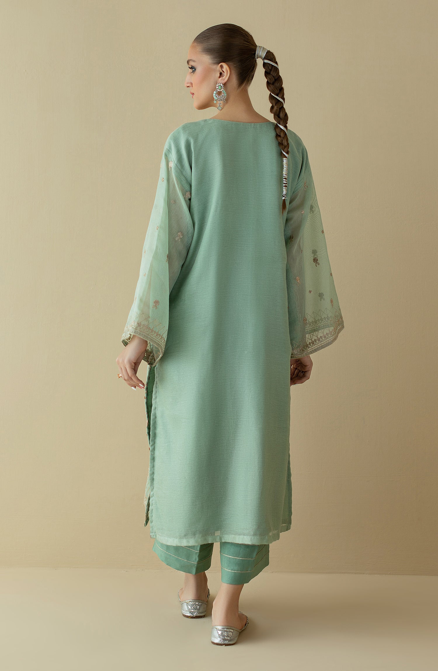 NF-ST-22-004 L.GREEN KHADDI NET  READY TO WEAR SHIRT PANTS