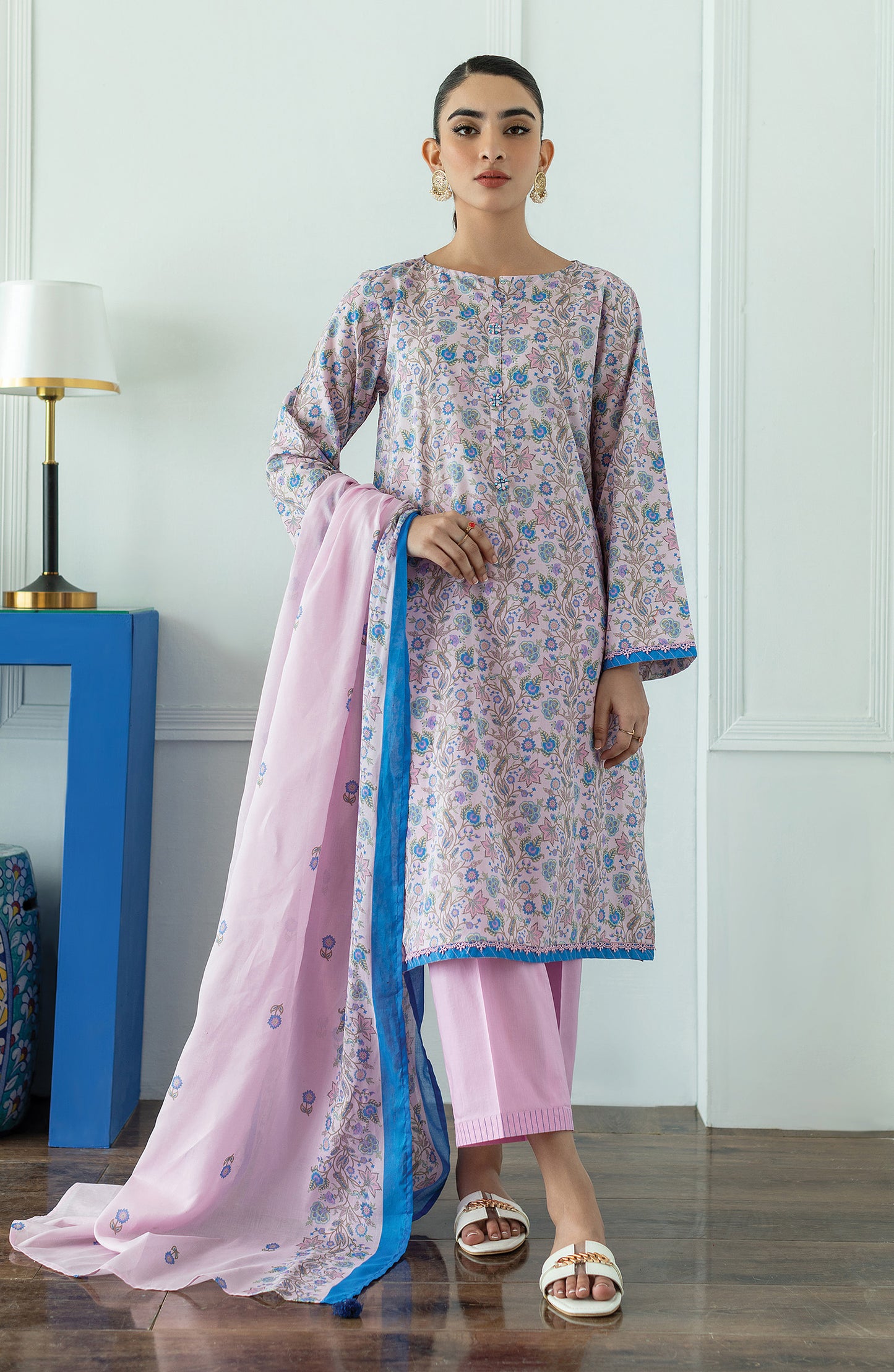 OTL-23-002/U PINK LAWN  UNSTITCHED SHIRT DUPATTA PANTS