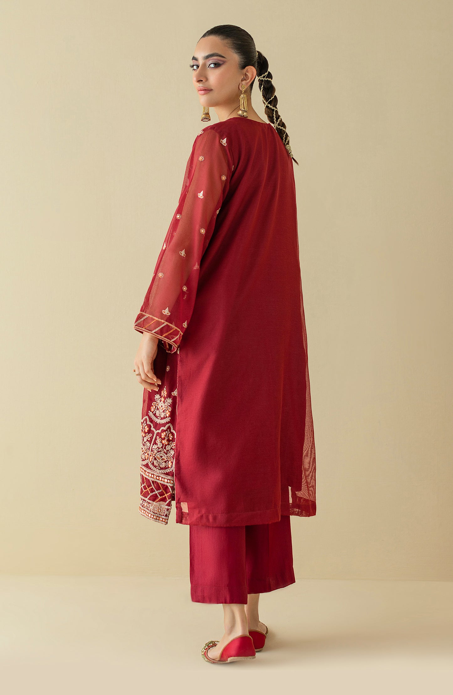 NF-ST-22-002 MAROON KHADDI NET  READY TO WEAR SHIRT PANTS