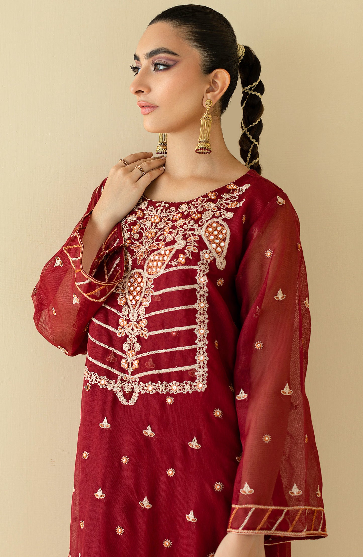 NF-ST-22-002 MAROON KHADDI NET  READY TO WEAR SHIRT PANTS