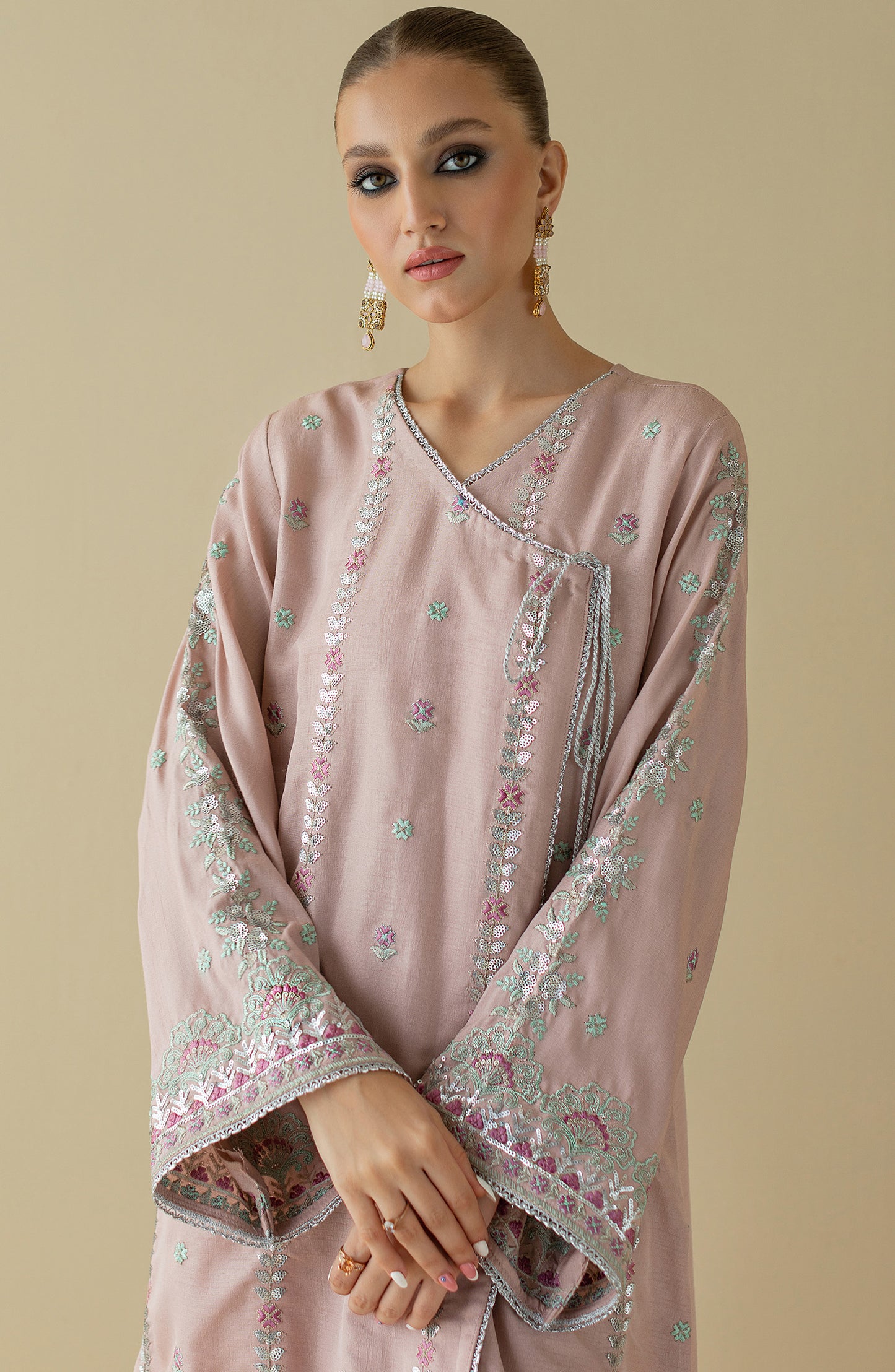 NF-ST-22-005 LIGHT PINK RAW SILK  READY TO WEAR SHIRT PANTS