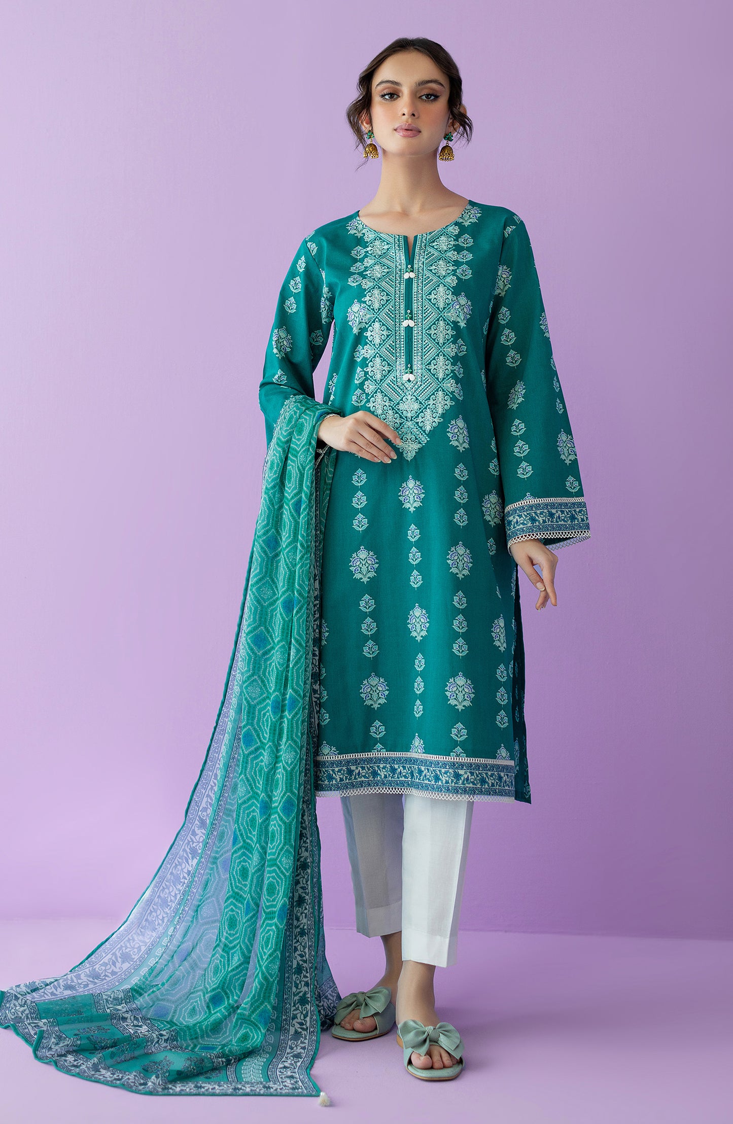 NRDS-23-019/U GREEN LAWN  UNSTITCHED SHIRT DUPATTA