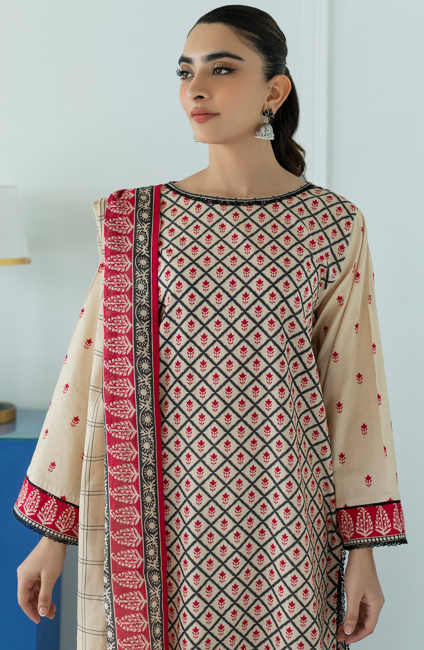 OTL-23-254/U BEIGE LAWN  UNSTITCHED SHIRT DUPATTA PANTS