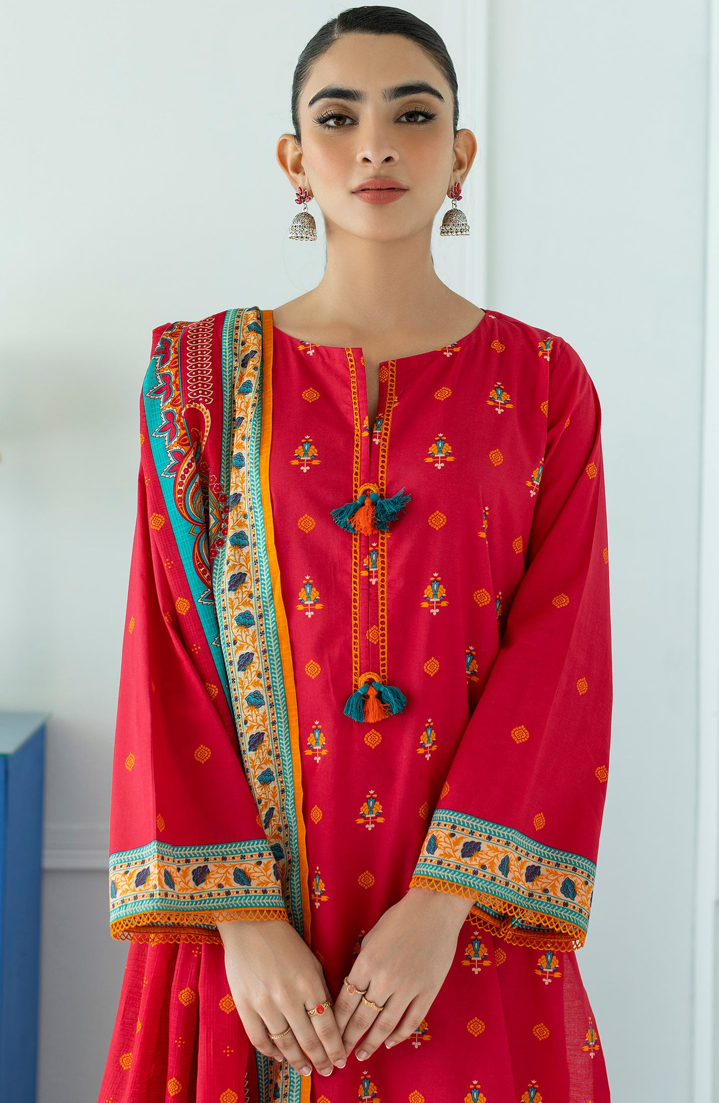 OTL-23-253/U RED LAWN  UNSTITCHED SHIRT DUPATTA PANTS