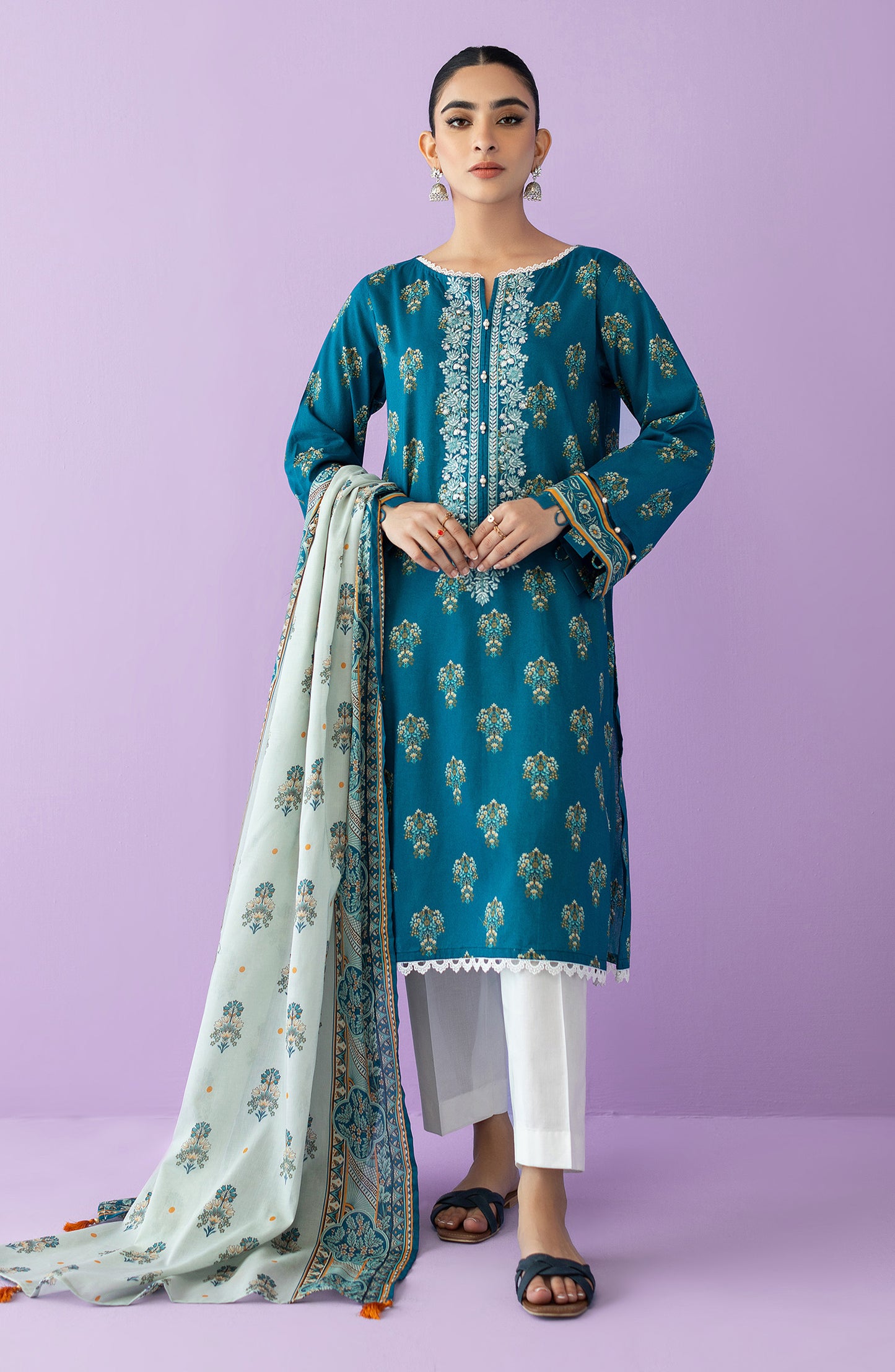 NRDS-23-010/U TEAL LAWN  UNSTITCHED SHIRT DUPATTA
