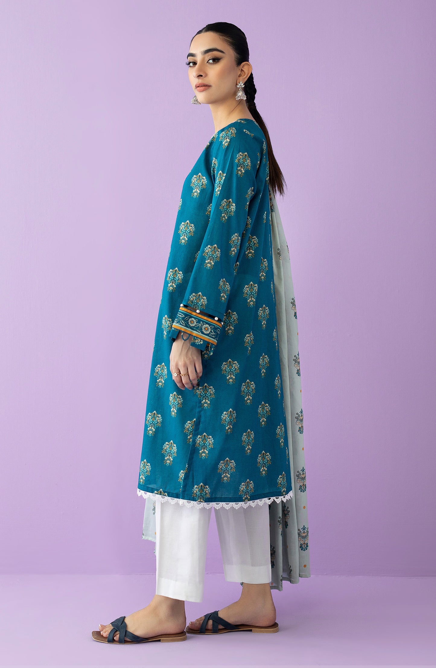 NRDS-23-010/U TEAL LAWN  UNSTITCHED SHIRT DUPATTA