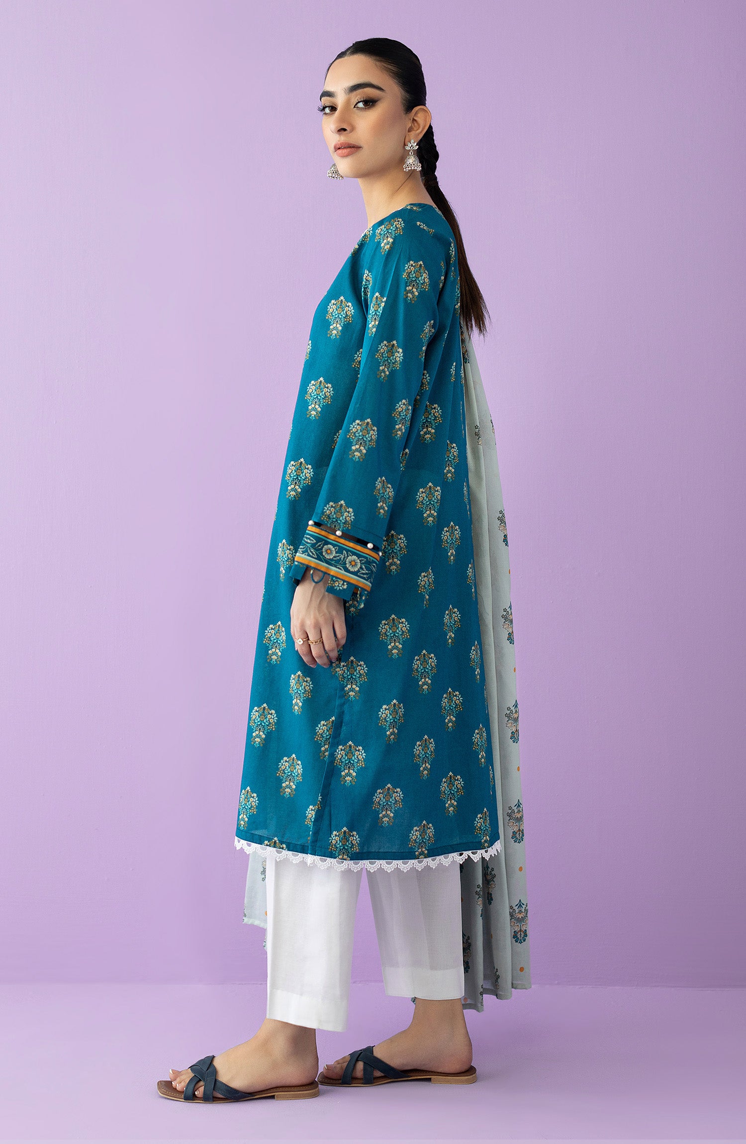 NRDS-23-010/U TEAL LAWN  UNSTITCHED SHIRT DUPATTA