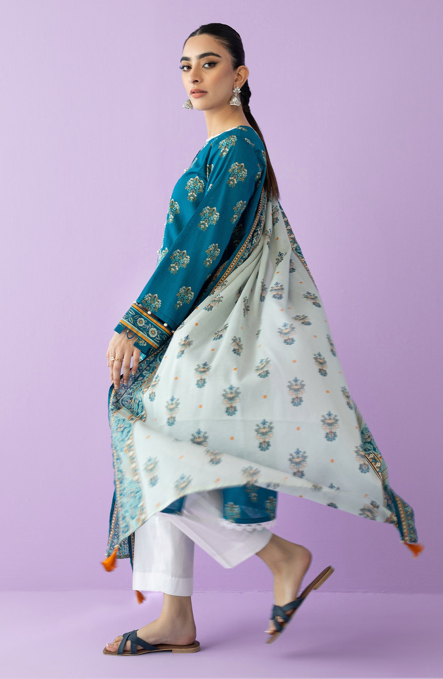 NRDS-23-010/U TEAL LAWN  UNSTITCHED SHIRT DUPATTA