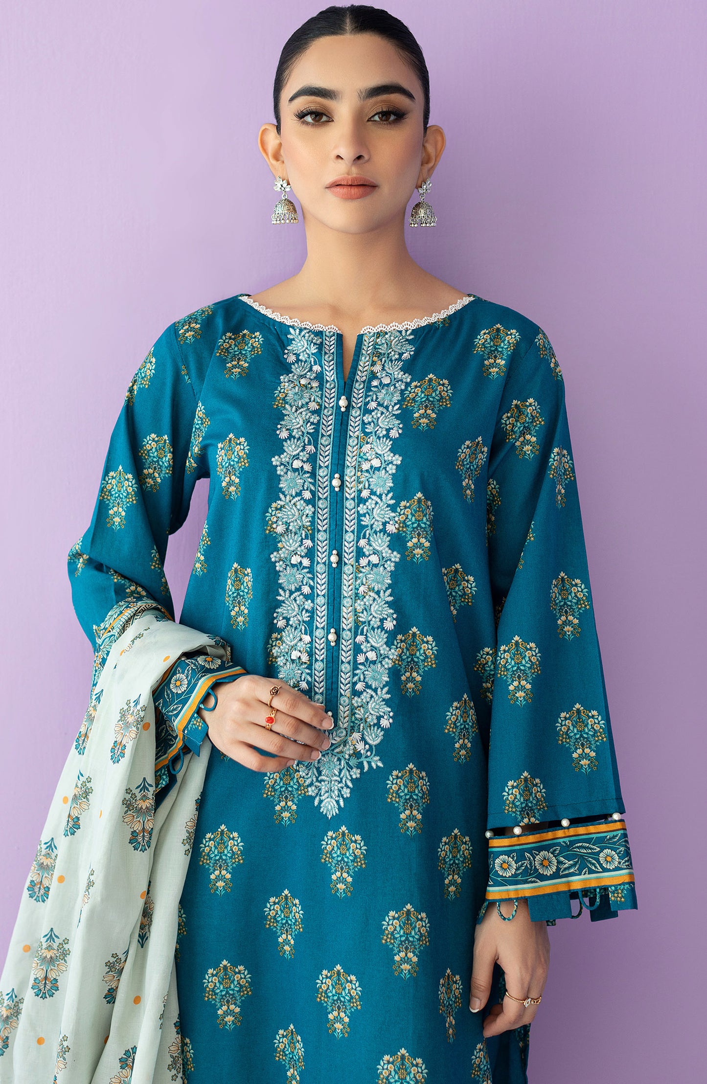 NRDS-23-010/U TEAL LAWN  UNSTITCHED SHIRT DUPATTA