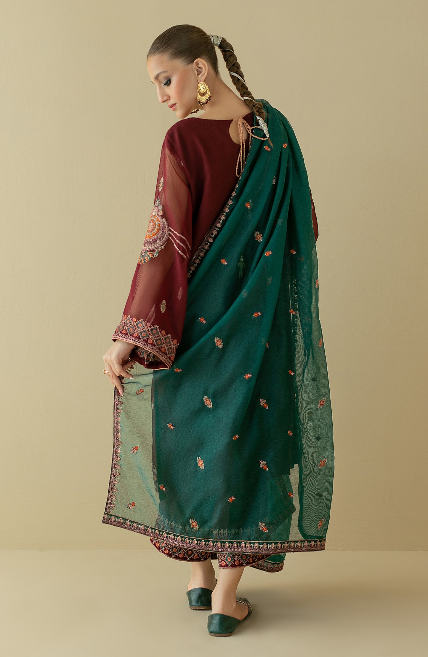 NF-SDT-22-003/S MAROON COTTON NET  READY TO WEAR SHIRT DUPATTA PANTS