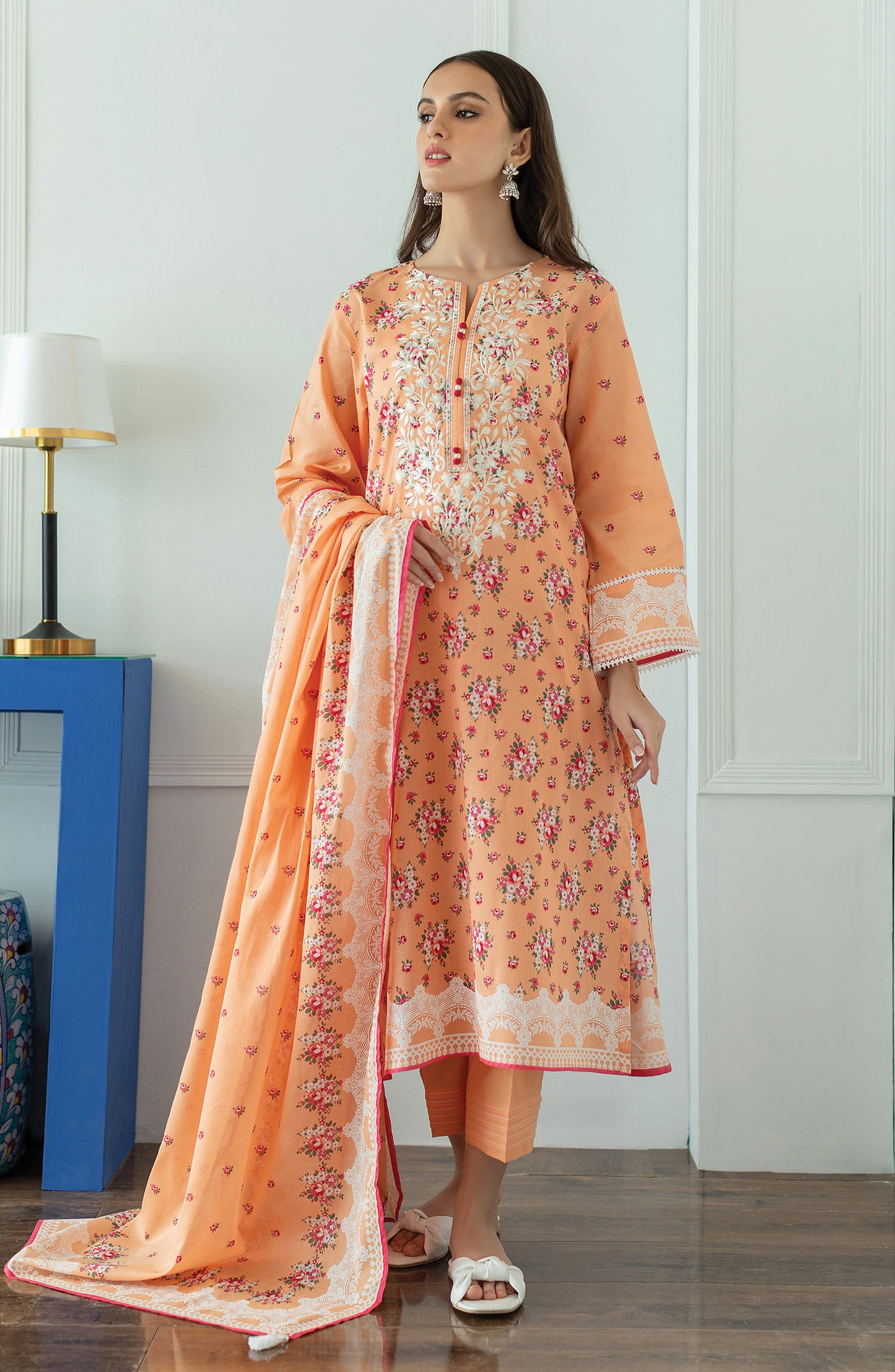 OTL-23-014/U PEACH LAWN  UNSTITCHED SHIRT DUPATTA PANTS