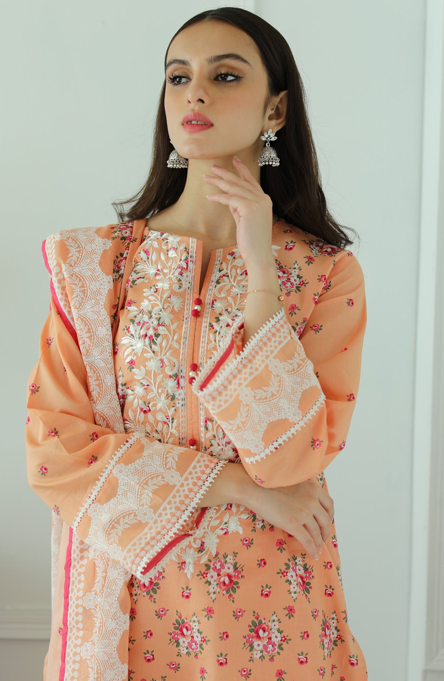 OTL-23-014/U PEACH LAWN  UNSTITCHED SHIRT DUPATTA PANTS