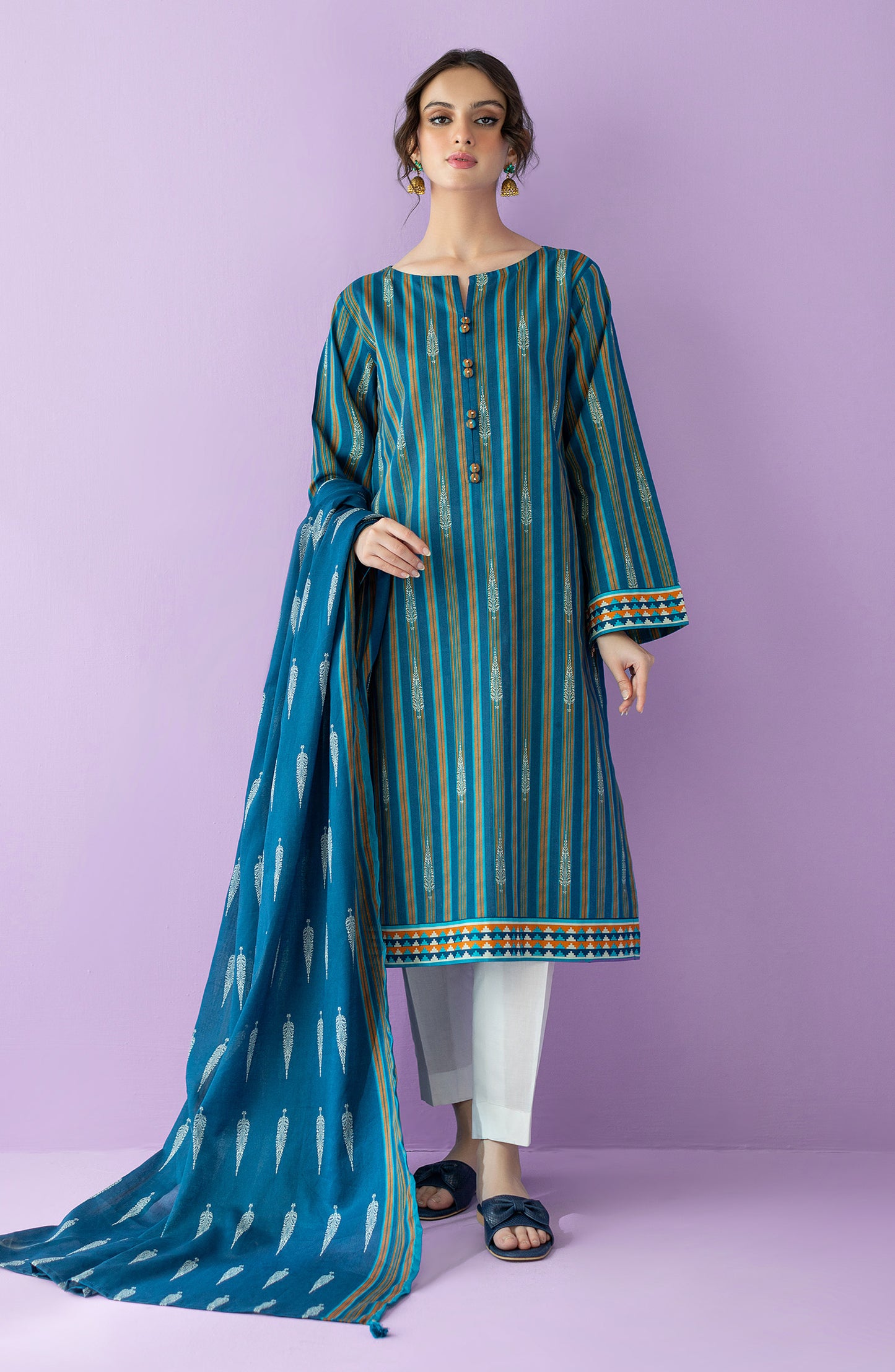 NRDS-23-030/U BLUE LAWN  UNSTITCHED SHIRT DUPATTA