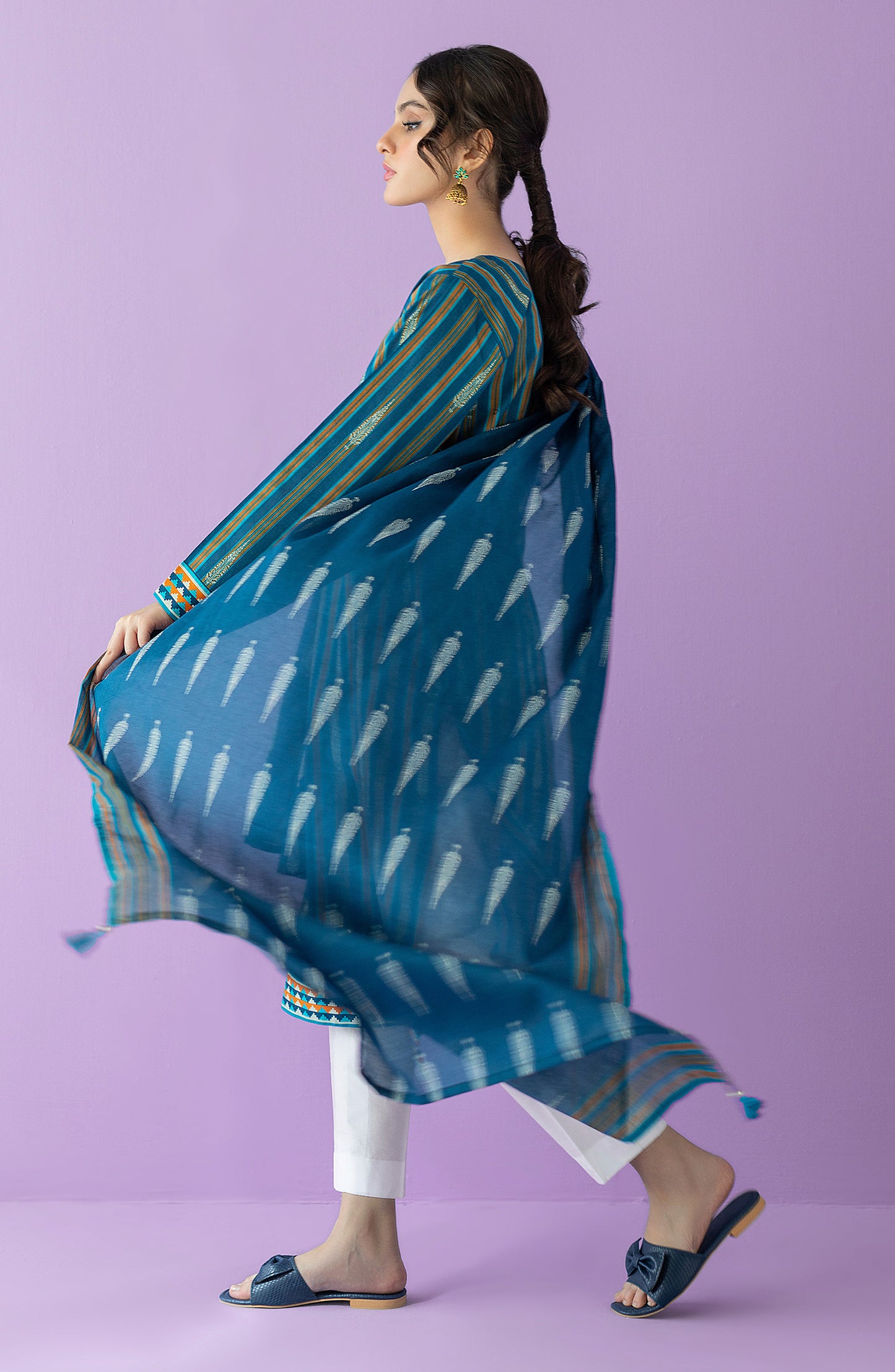 NRDS-23-030/U BLUE LAWN  UNSTITCHED SHIRT DUPATTA