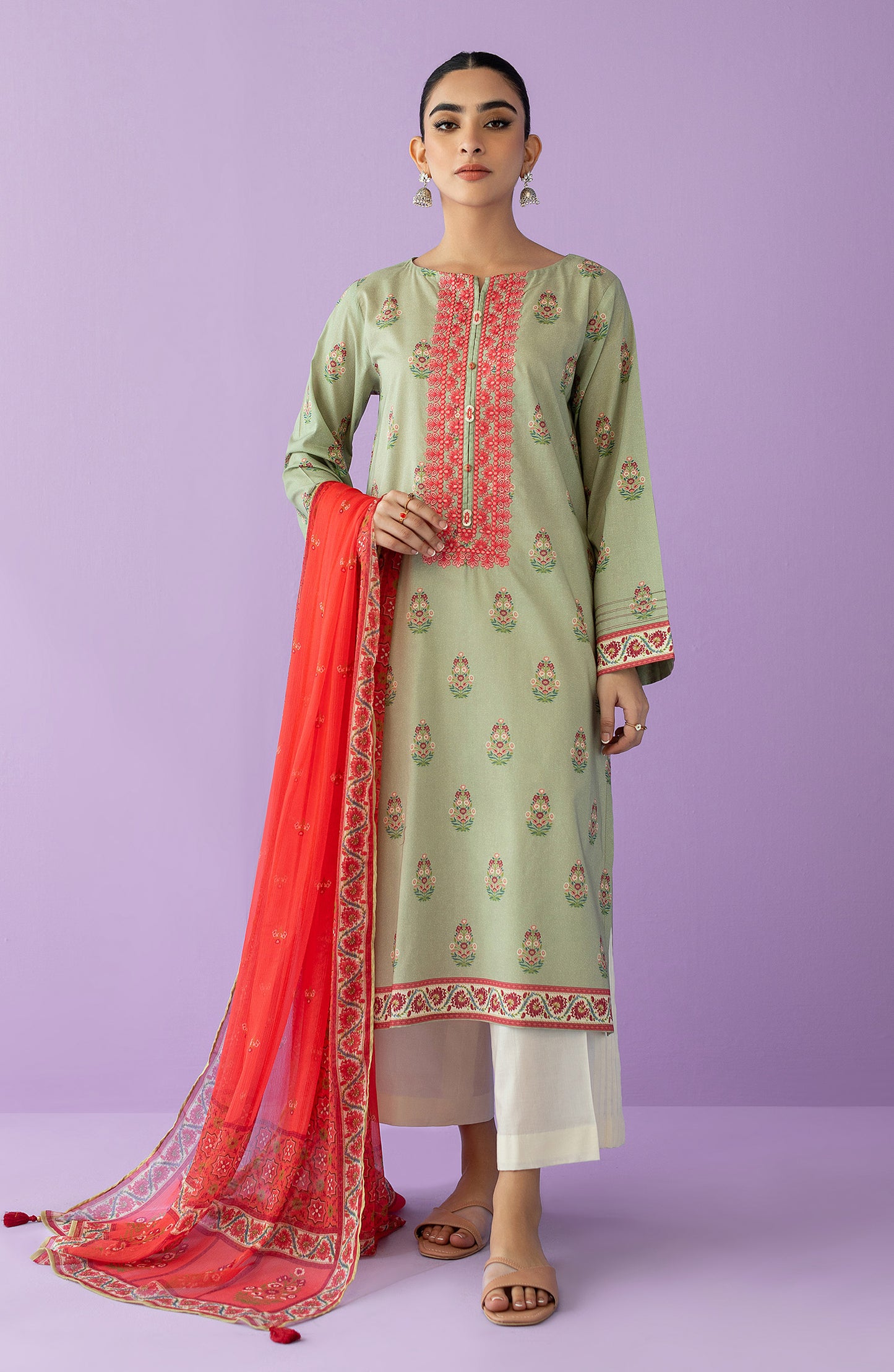 NRDS-23-004/U BEIGE LAWN  UNSTITCHED SHIRT DUPATTA
