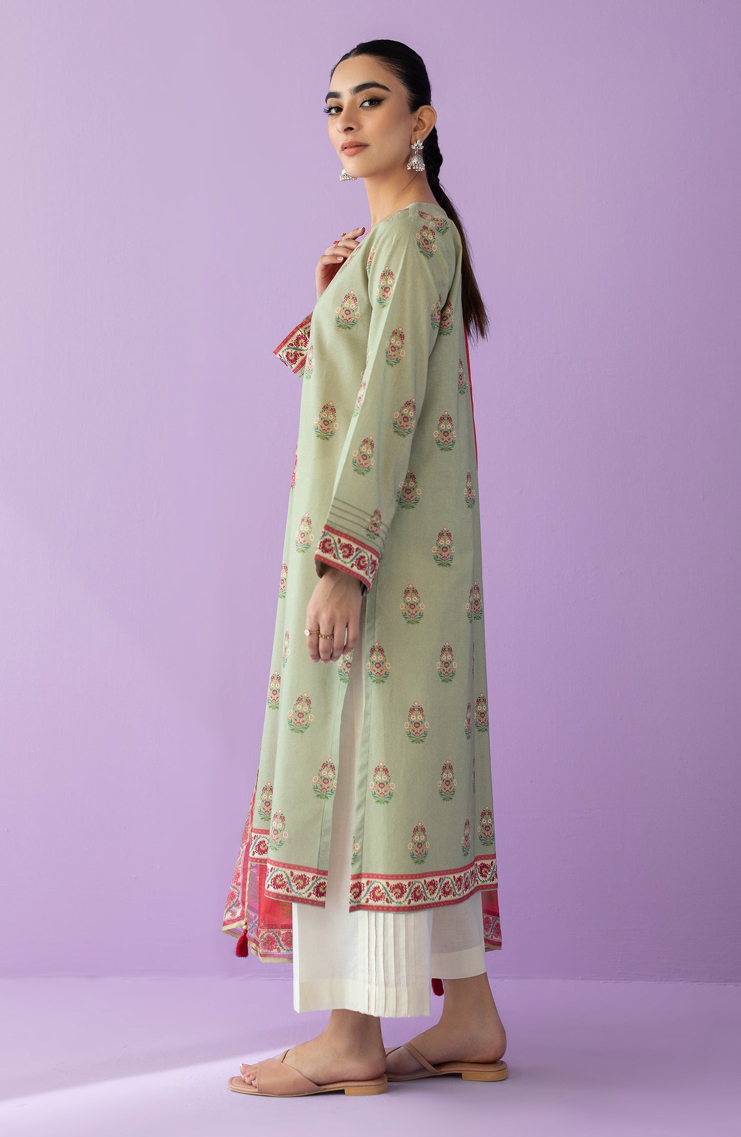 NRDS-23-004/U BEIGE LAWN  UNSTITCHED SHIRT DUPATTA