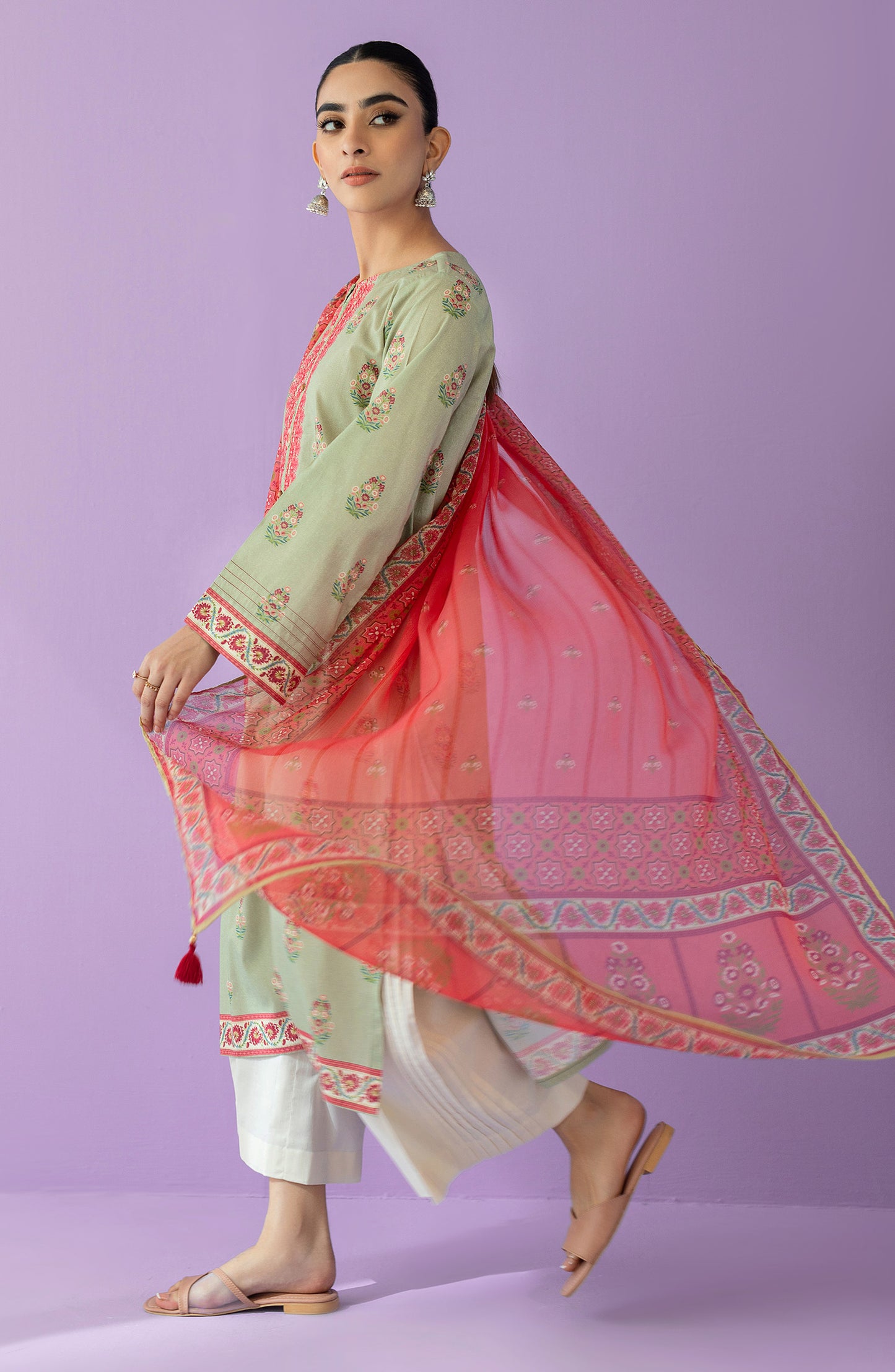 NRDS-23-004/U BEIGE LAWN  UNSTITCHED SHIRT DUPATTA
