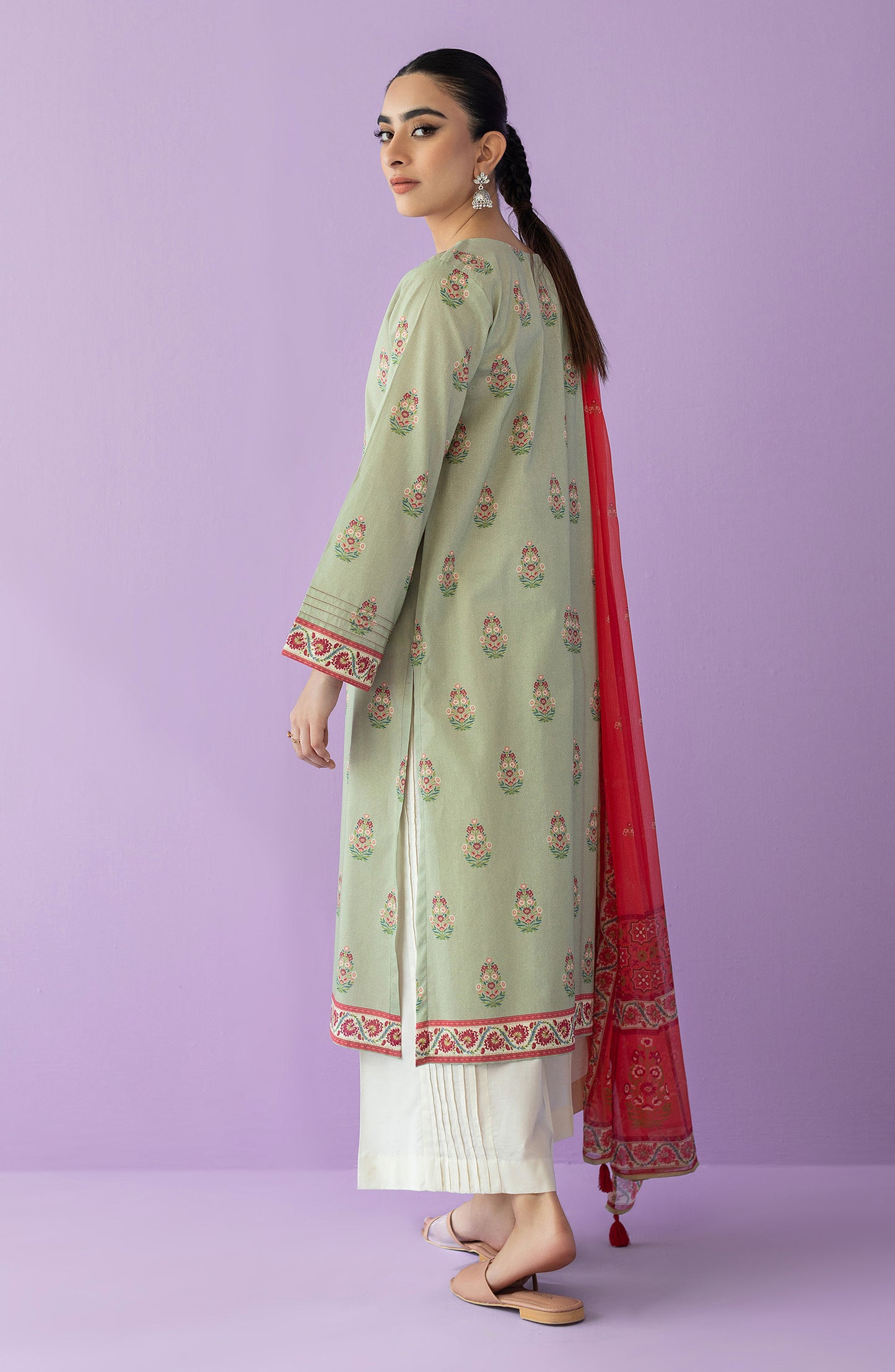 NRDS-23-004/U BEIGE LAWN  UNSTITCHED SHIRT DUPATTA