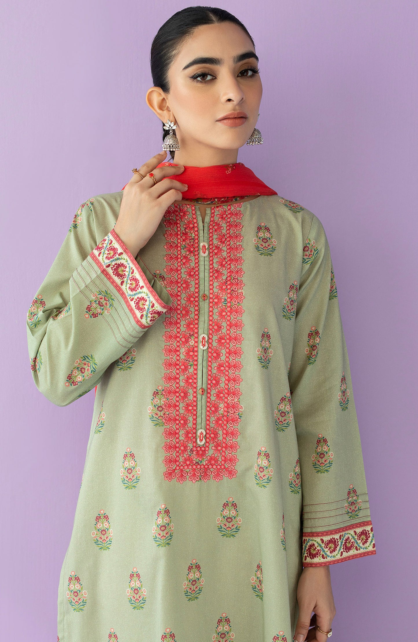 NRDS-23-004/U BEIGE LAWN  UNSTITCHED SHIRT DUPATTA
