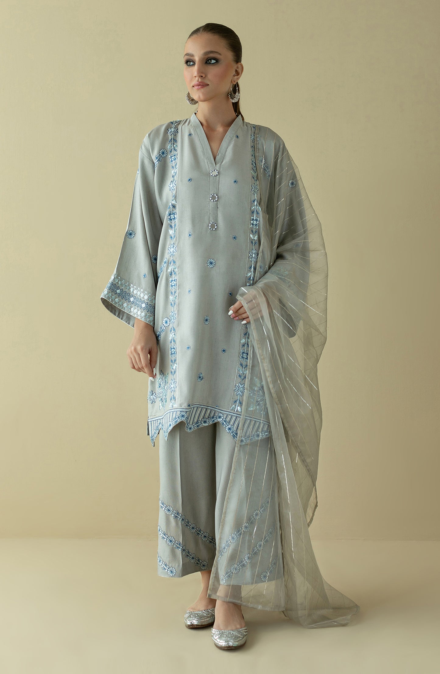 NRF-70/S GREY FANCY  READY TO WEAR SHIRT DUPATTA PANTS