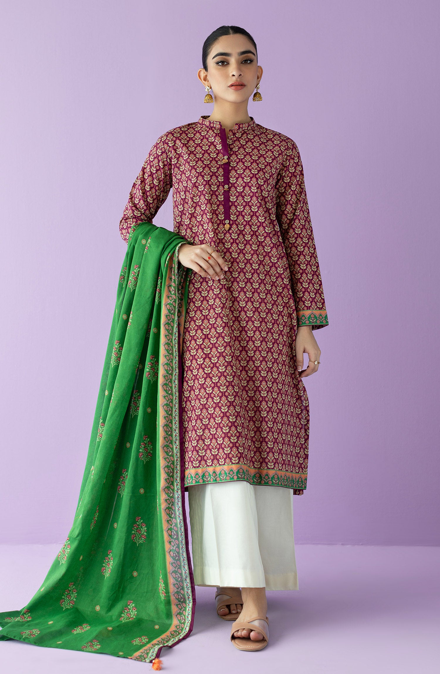 NRDS-23-036/U MAROON LAWN  UNSTITCHED SHIRT DUPATTA
