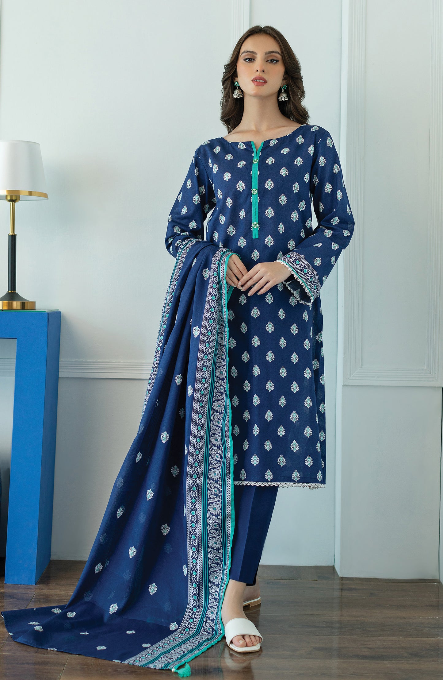 OTL-23-076/U BLUE LAWN  UNSTITCHED SHIRT DUPATTA PANTS