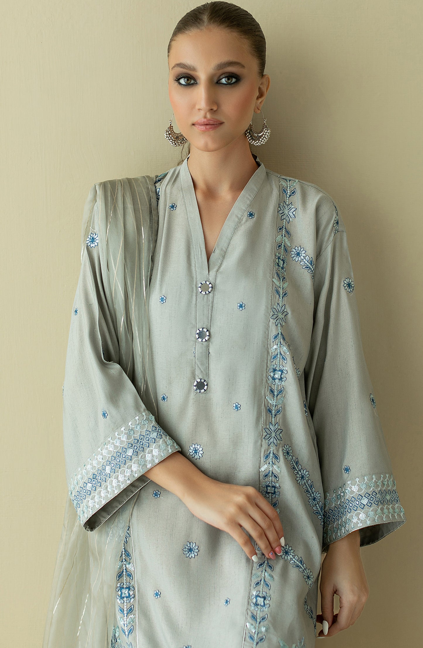 NRF-70/S GREY FANCY  READY TO WEAR SHIRT DUPATTA PANTS