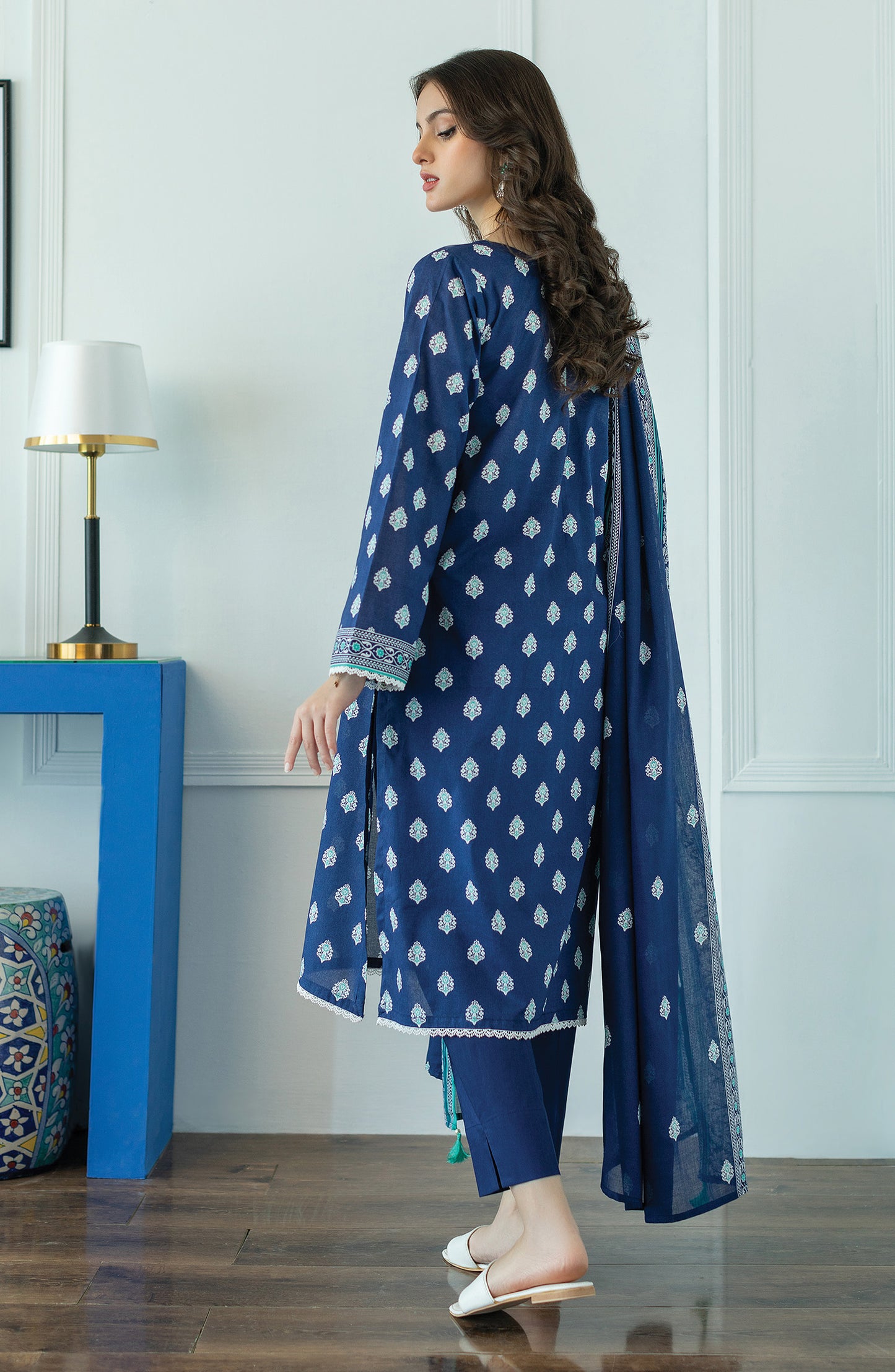 OTL-23-076/U BLUE LAWN  UNSTITCHED SHIRT DUPATTA PANTS