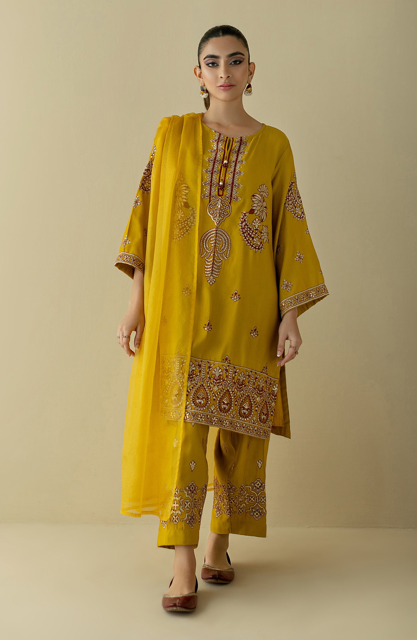 NRF-71/S MUSTARD FANCY  READY TO WEAR SHIRT DUPATTA PANTS