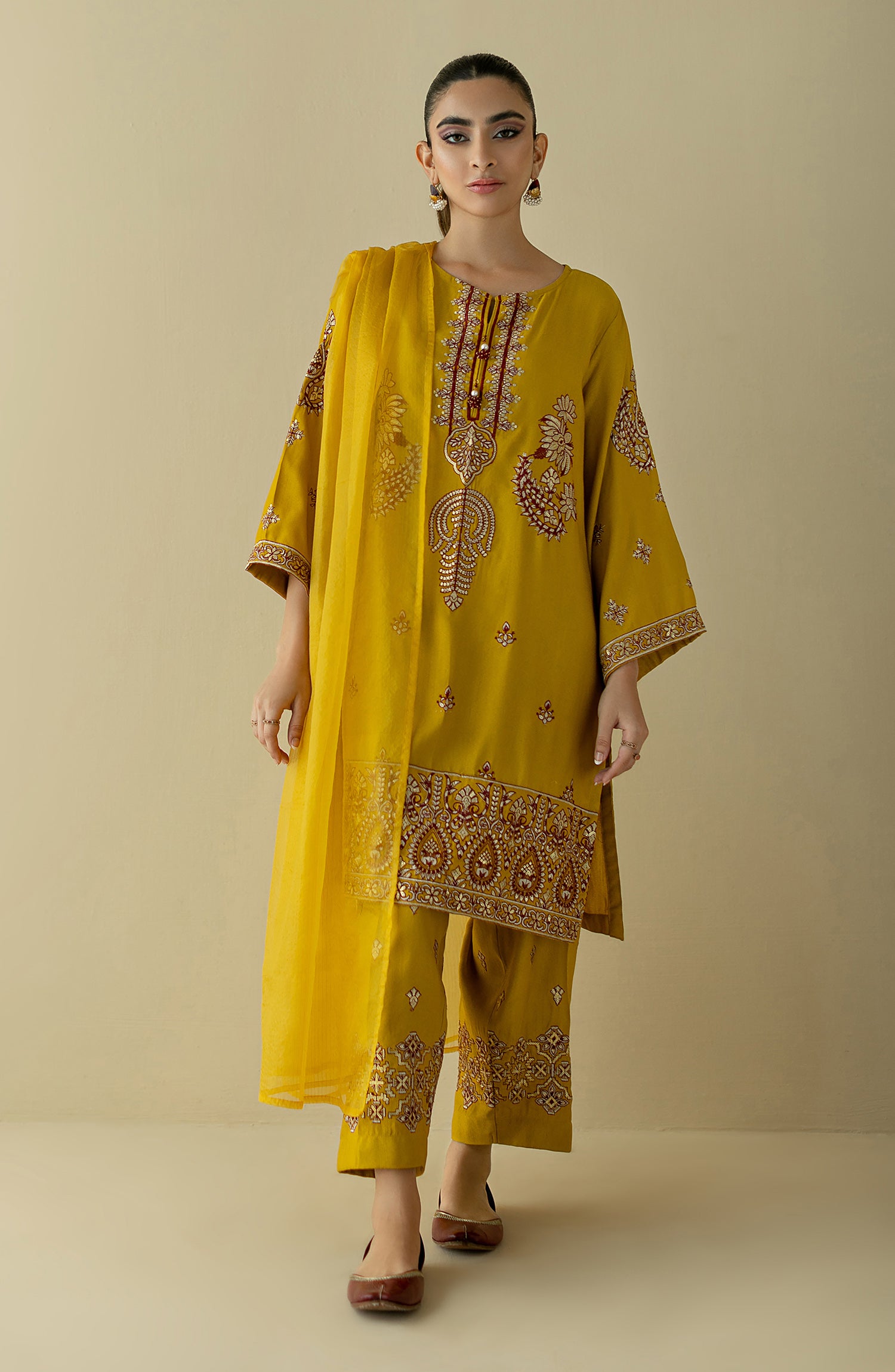 NRF-71/S MUSTARD FANCY  READY TO WEAR SHIRT DUPATTA PANTS