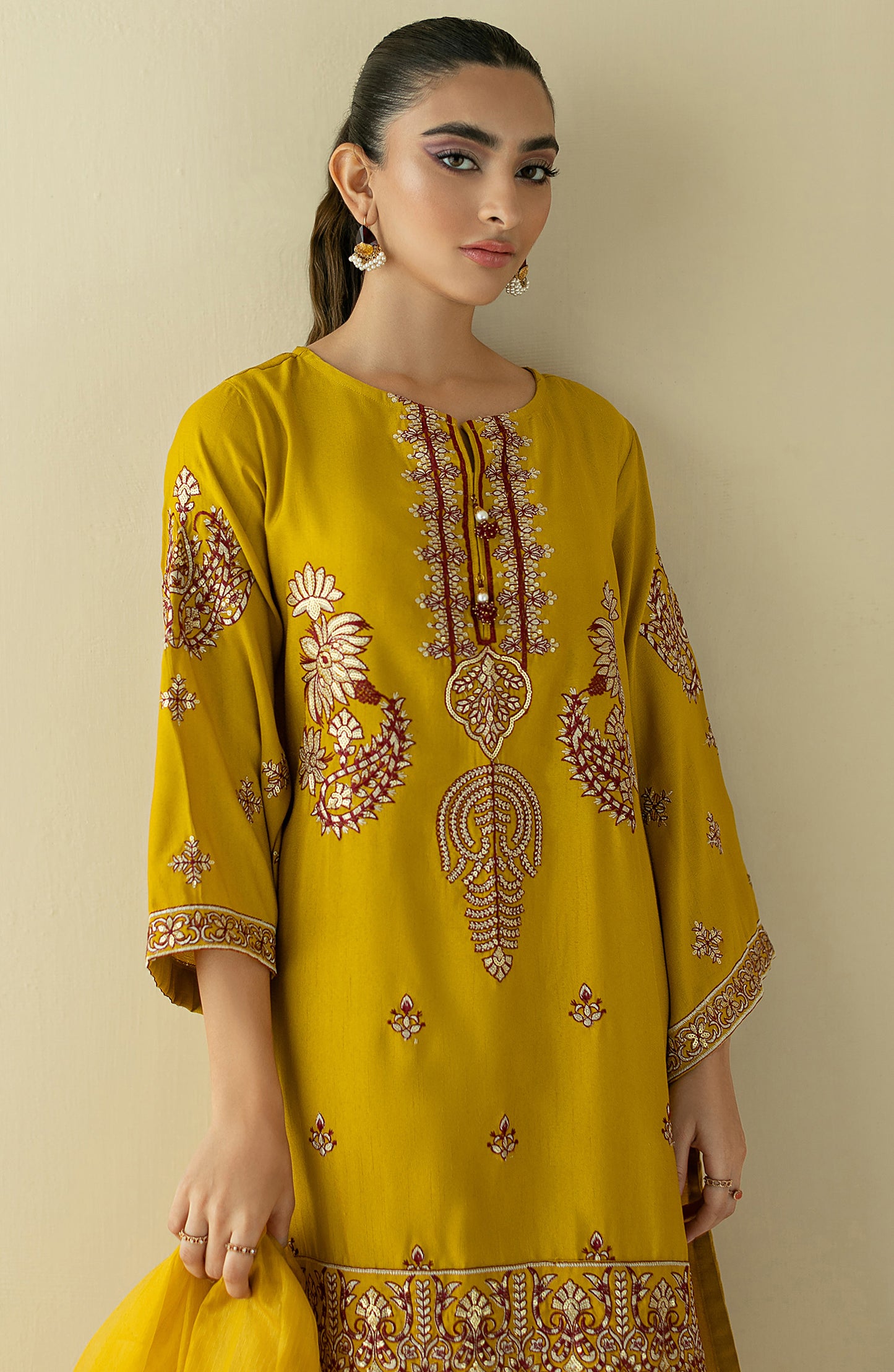 NRF-71/S MUSTARD FANCY  READY TO WEAR SHIRT DUPATTA PANTS