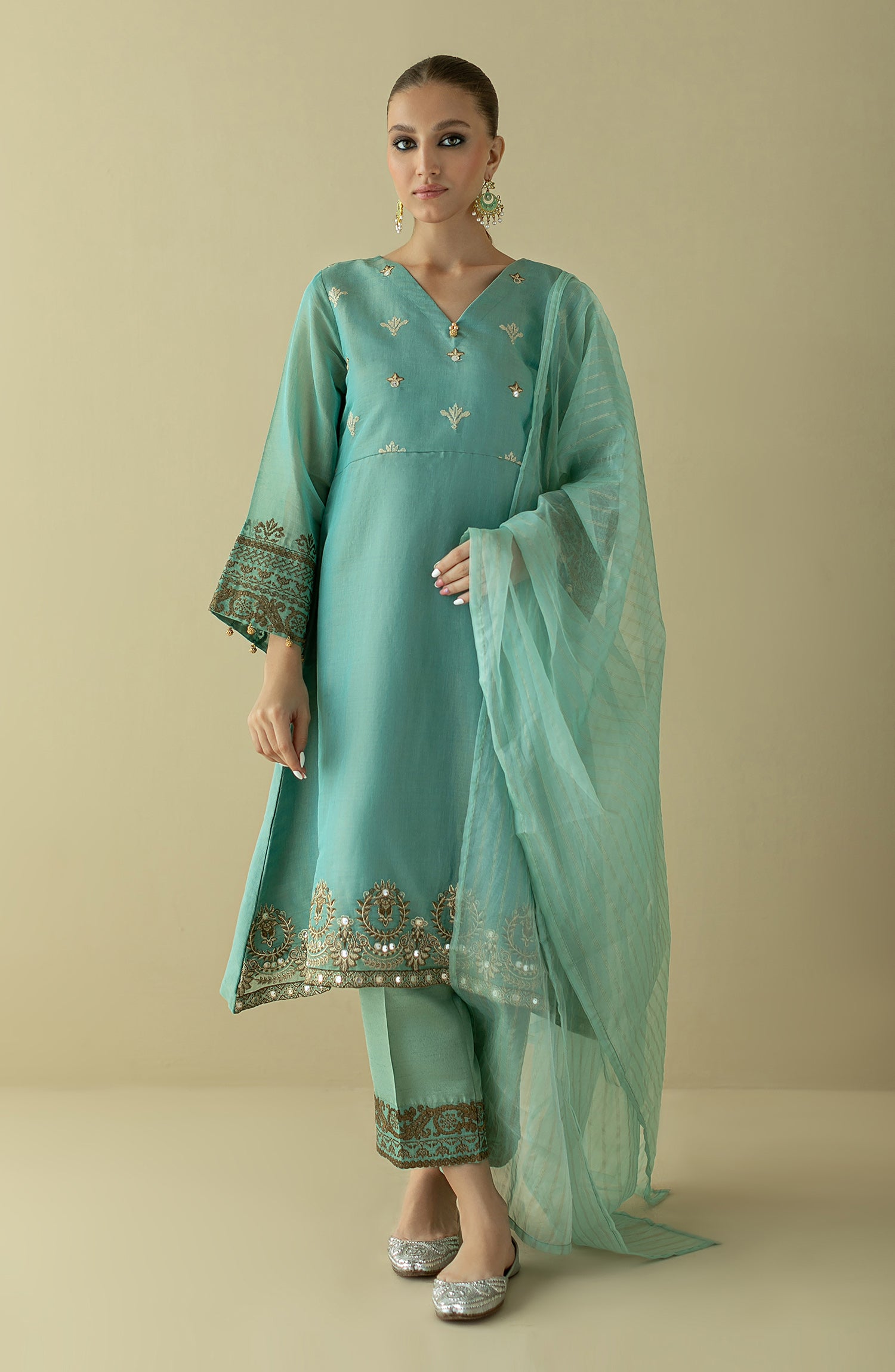 NRF-48/S TEAL FANCY  READY TO WEAR SHIRT DUPATTA PANTS