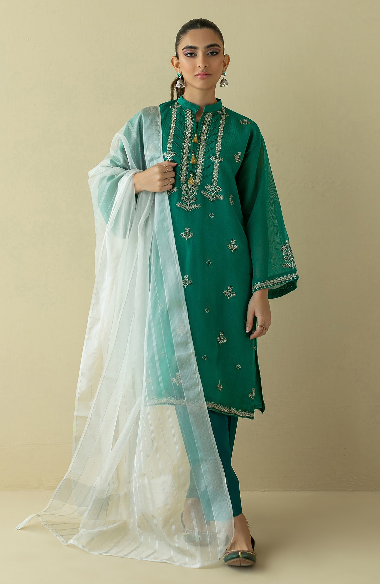 NRF-67/S GREEN FANCY  READY TO WEAR SHIRT DUPATTA PANTS