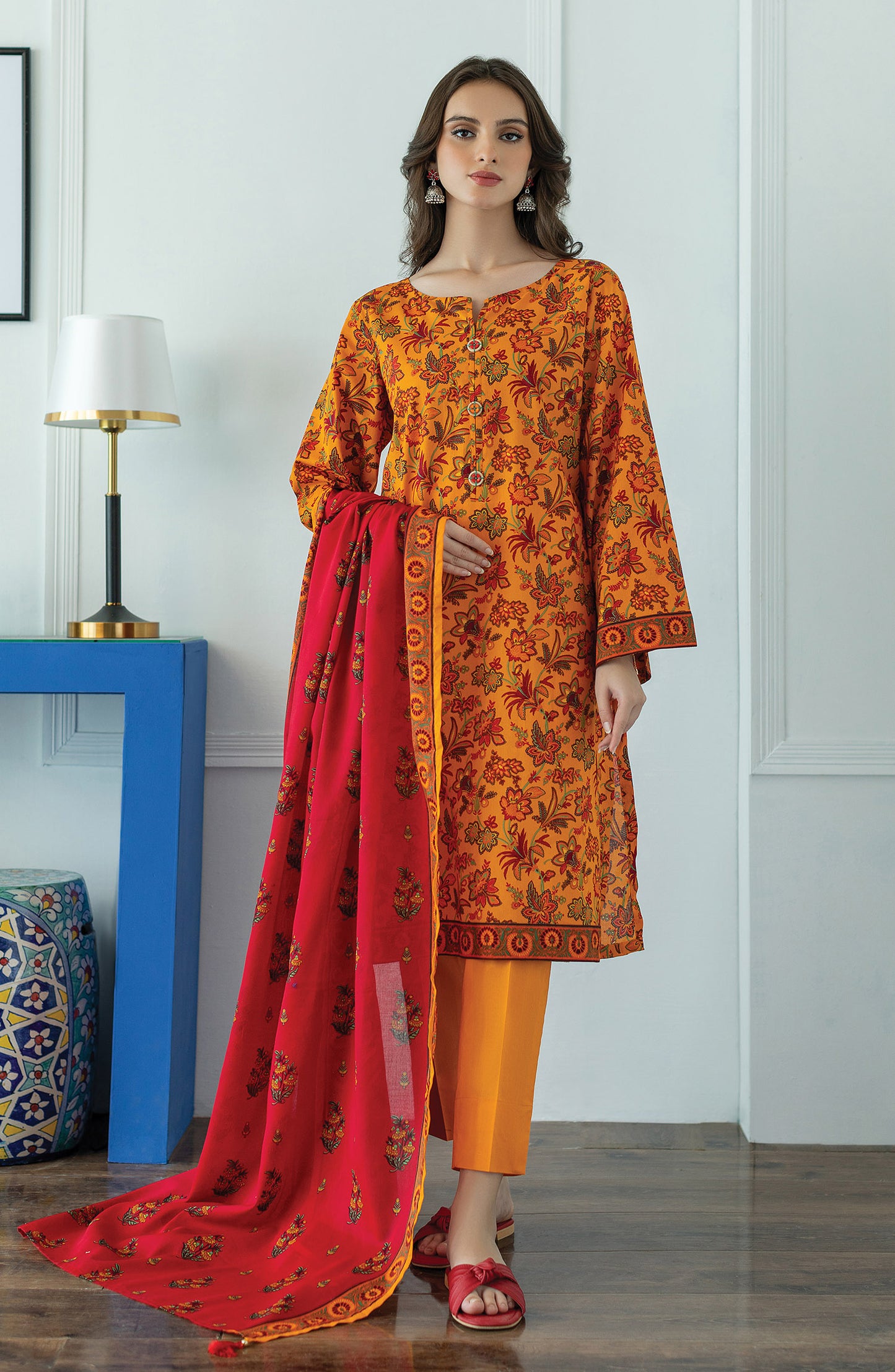 OTL-23-083/U ORANGE LAWN  UNSTITCHED SHIRT DUPATTA PANTS