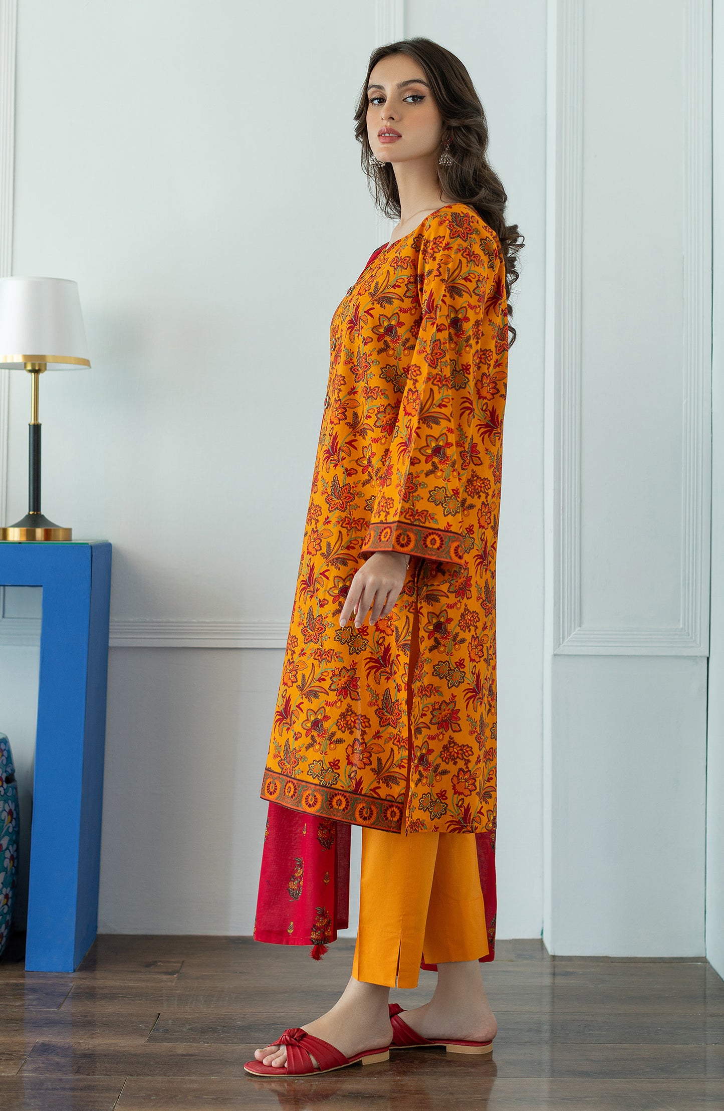 OTL-23-083/U ORANGE LAWN  UNSTITCHED SHIRT DUPATTA PANTS