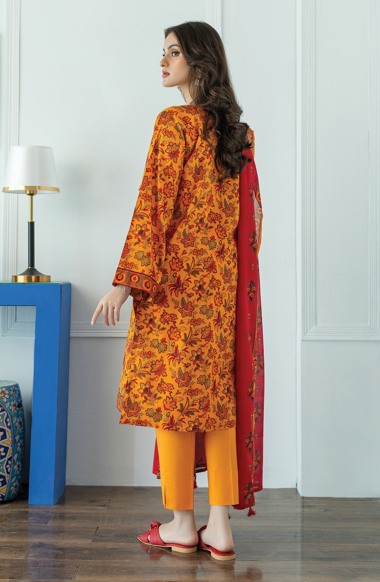 OTL-23-083/U ORANGE LAWN  UNSTITCHED SHIRT DUPATTA PANTS