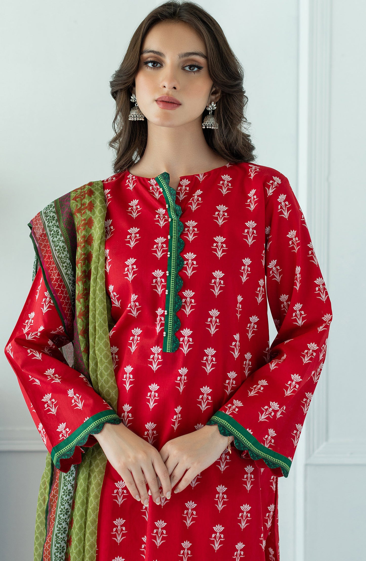 OTL-23-064/U RED LAWN  UNSTITCHED SHIRT DUPATTA PANTS