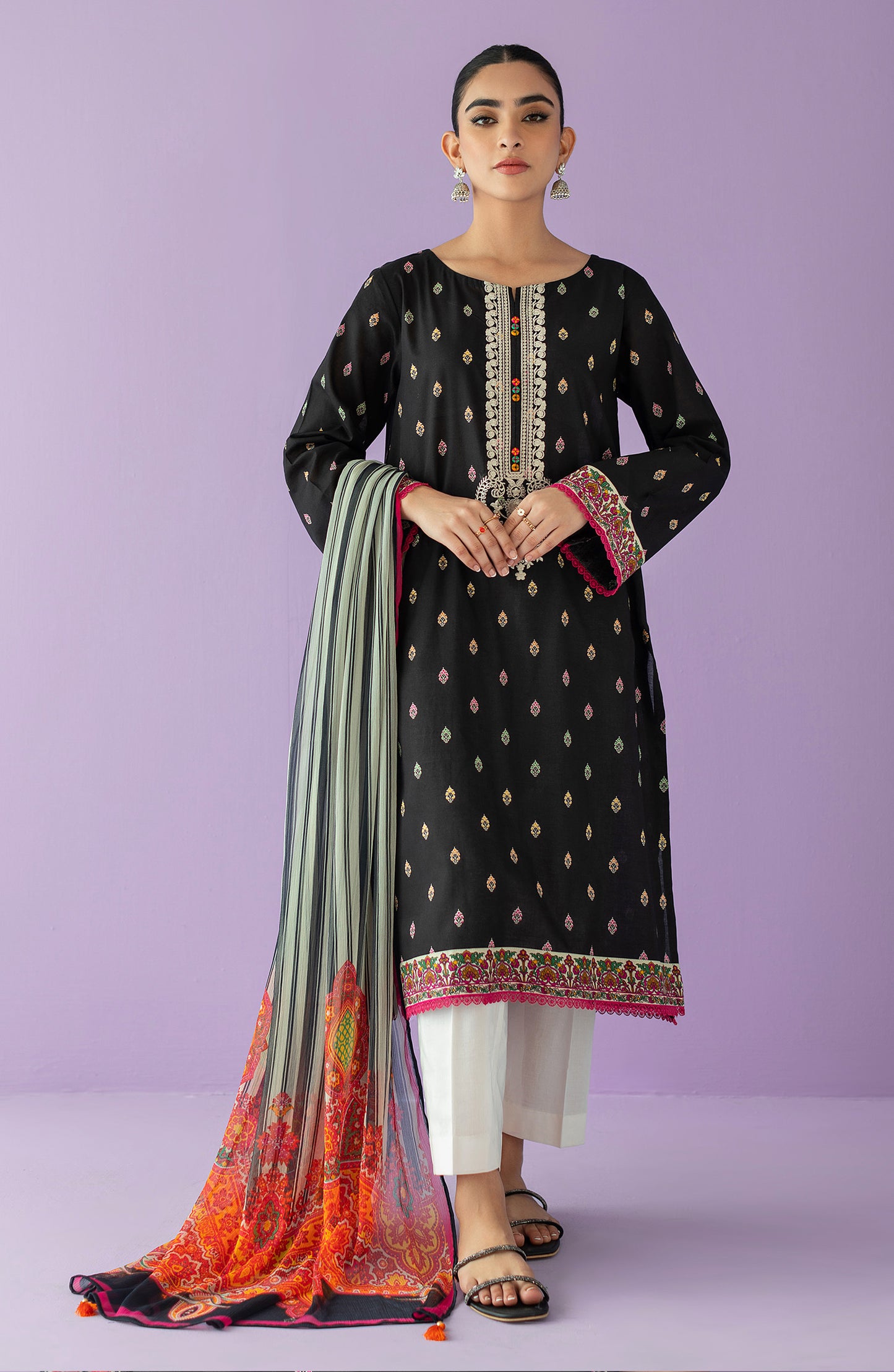 NRDS-23-015/S BLACK LAWN  READY TO WEAR SHIRT DUPATTA