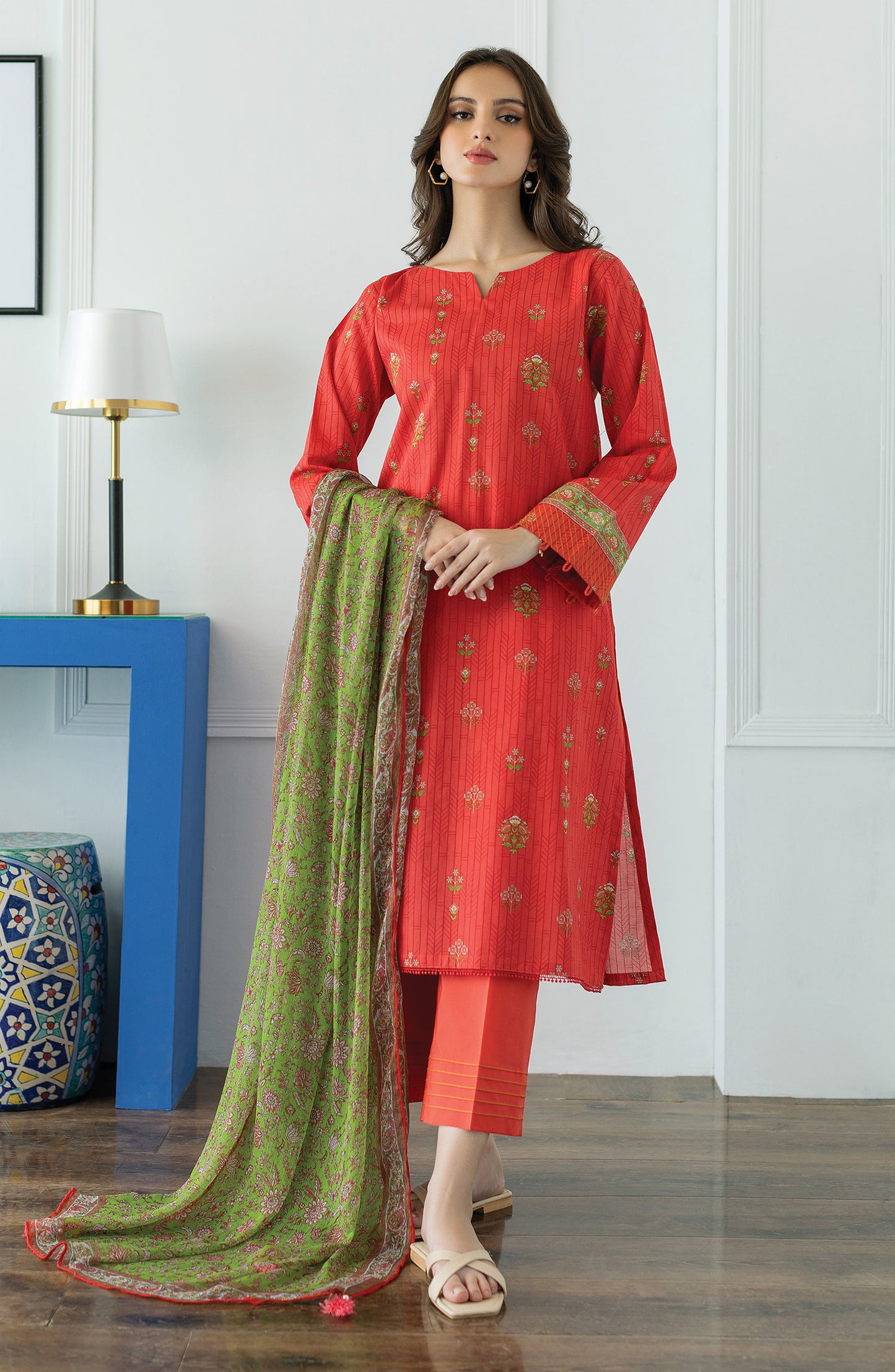 OTL-23-058/S RED LAWN  READY TO WEAR SHIRT DUPATTA PANTS