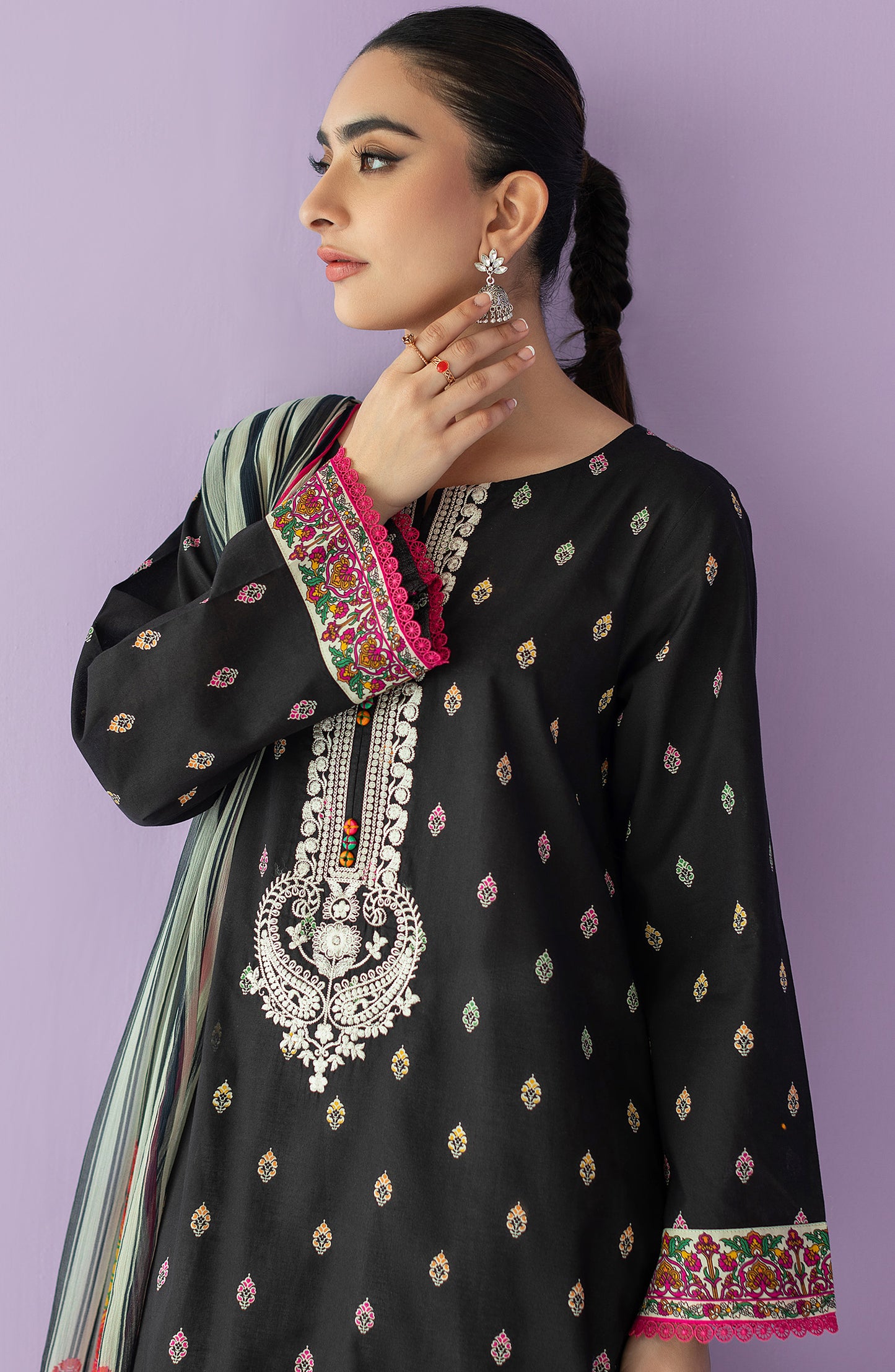 NRDS-23-015/S BLACK LAWN  READY TO WEAR SHIRT DUPATTA