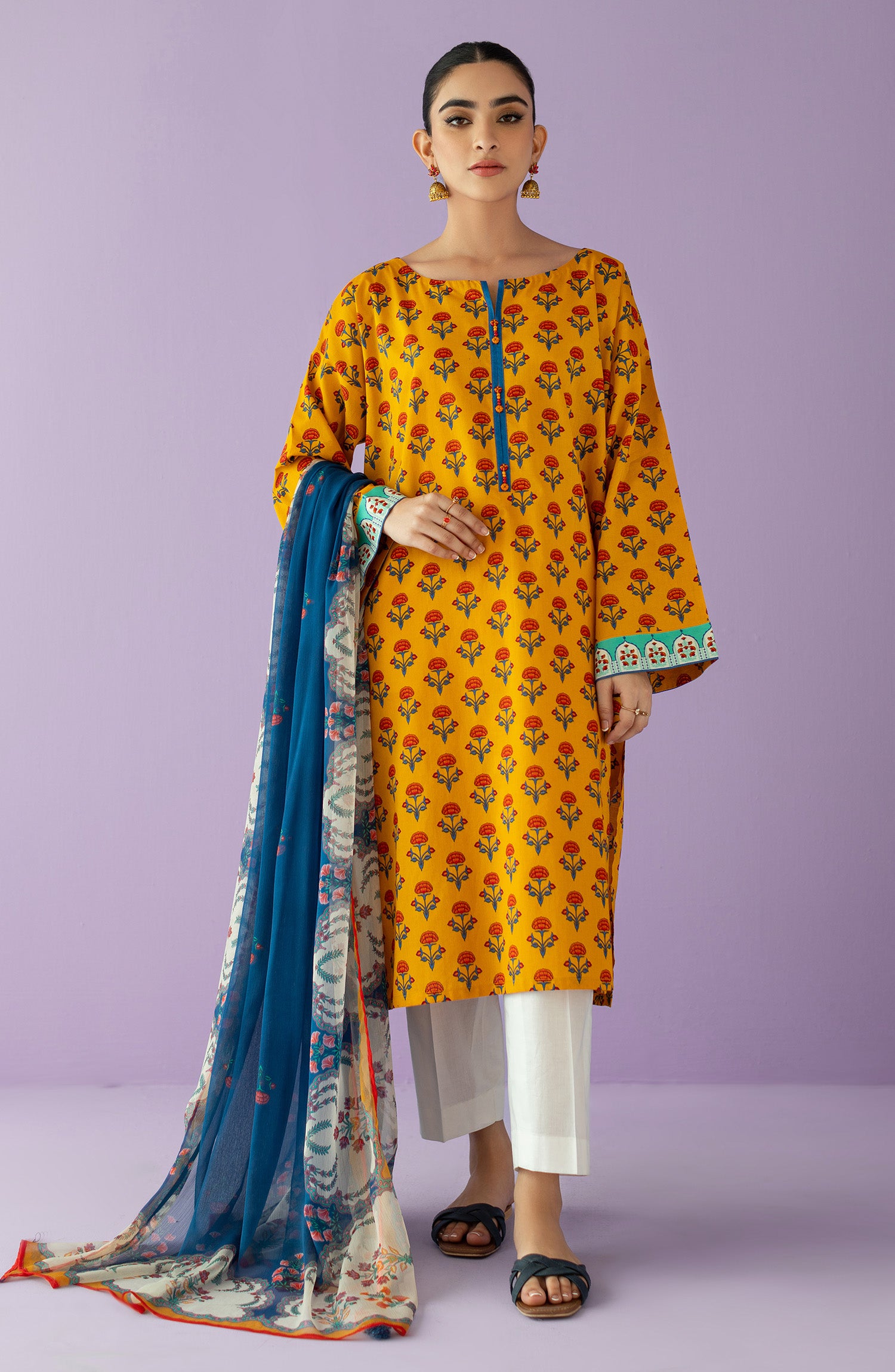 NRDS-23-049/U MUSTARD LAWN  UNSTITCHED SHIRT DUPATTA