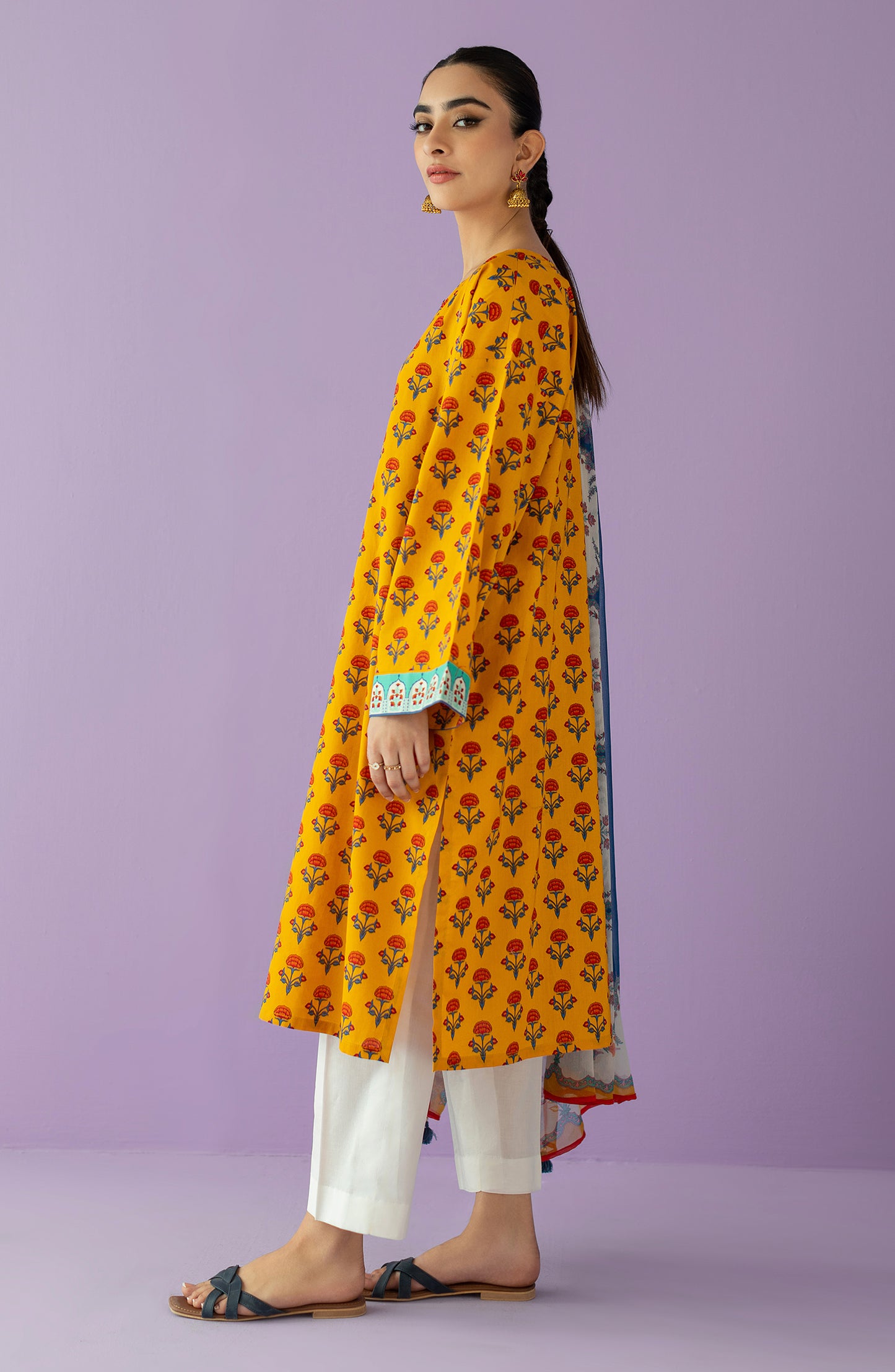 NRDS-23-049/U MUSTARD LAWN  UNSTITCHED SHIRT DUPATTA