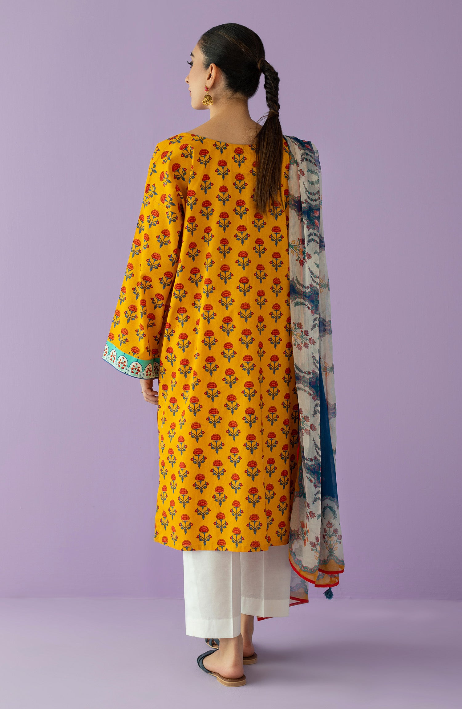 NRDS-23-049/U MUSTARD LAWN  UNSTITCHED SHIRT DUPATTA