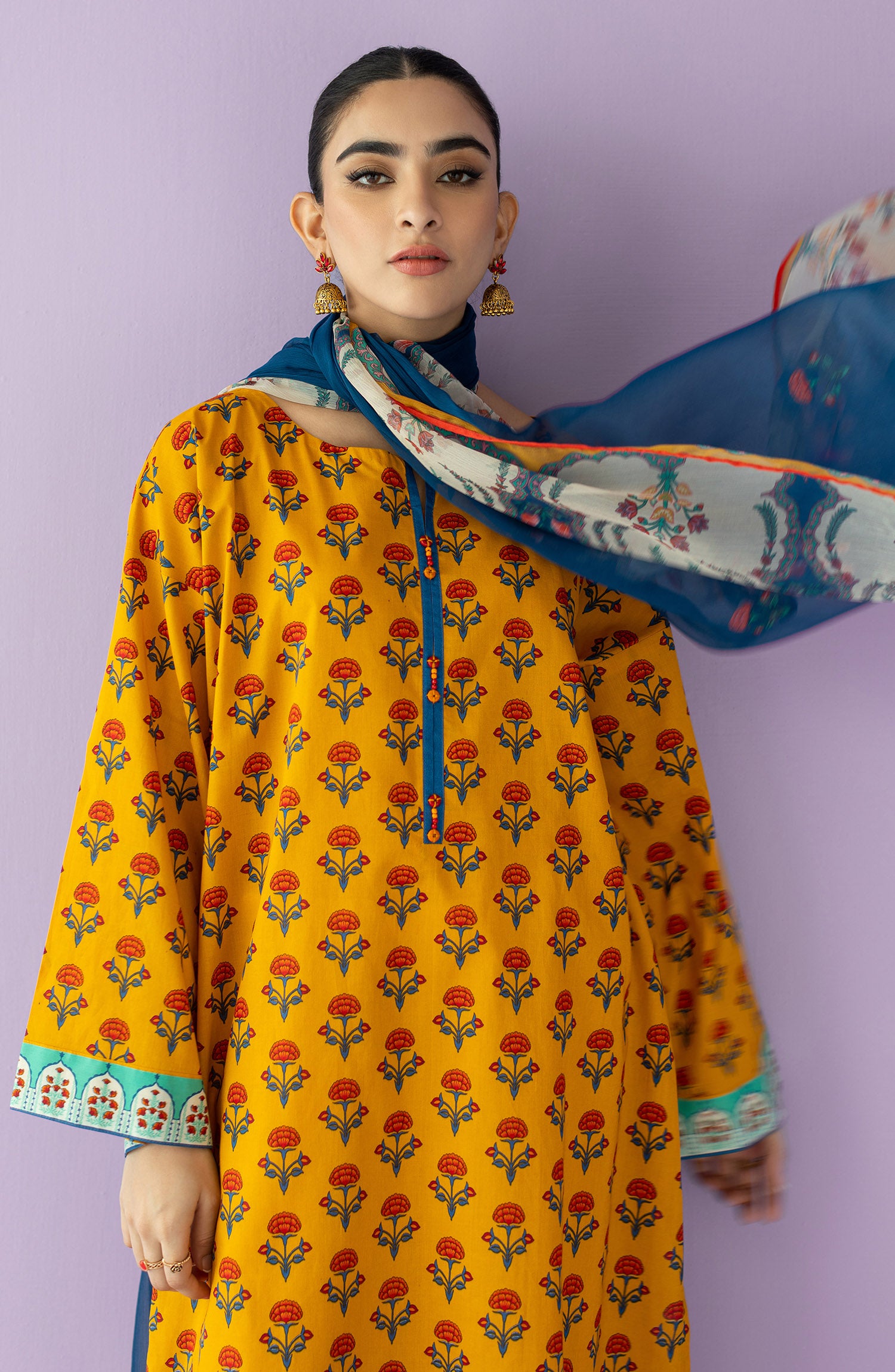 NRDS-23-049/U MUSTARD LAWN  UNSTITCHED SHIRT DUPATTA