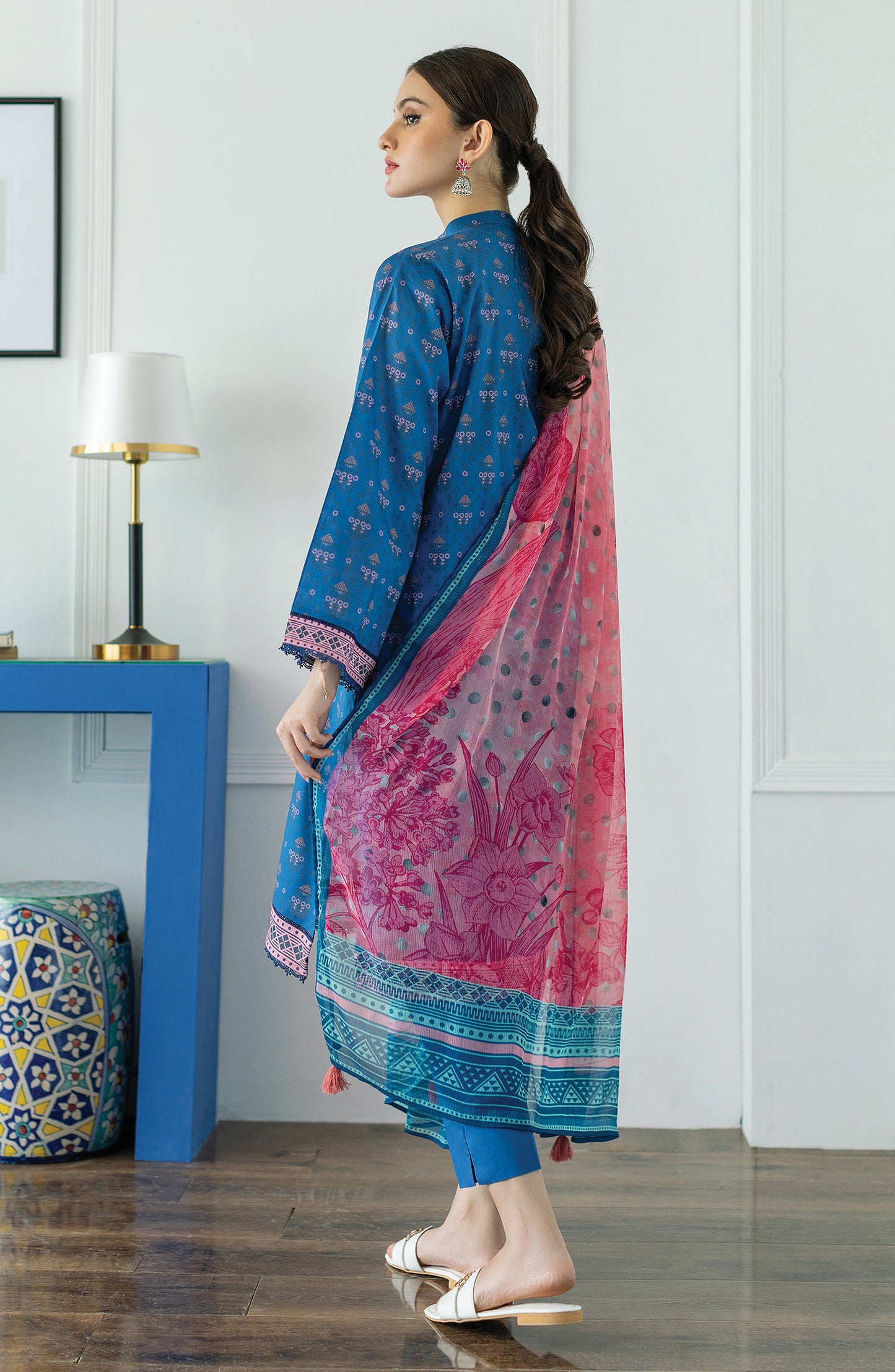 OTL-23-032/U BLUE LAWN  UNSTITCHED SHIRT DUPATTA PANTS