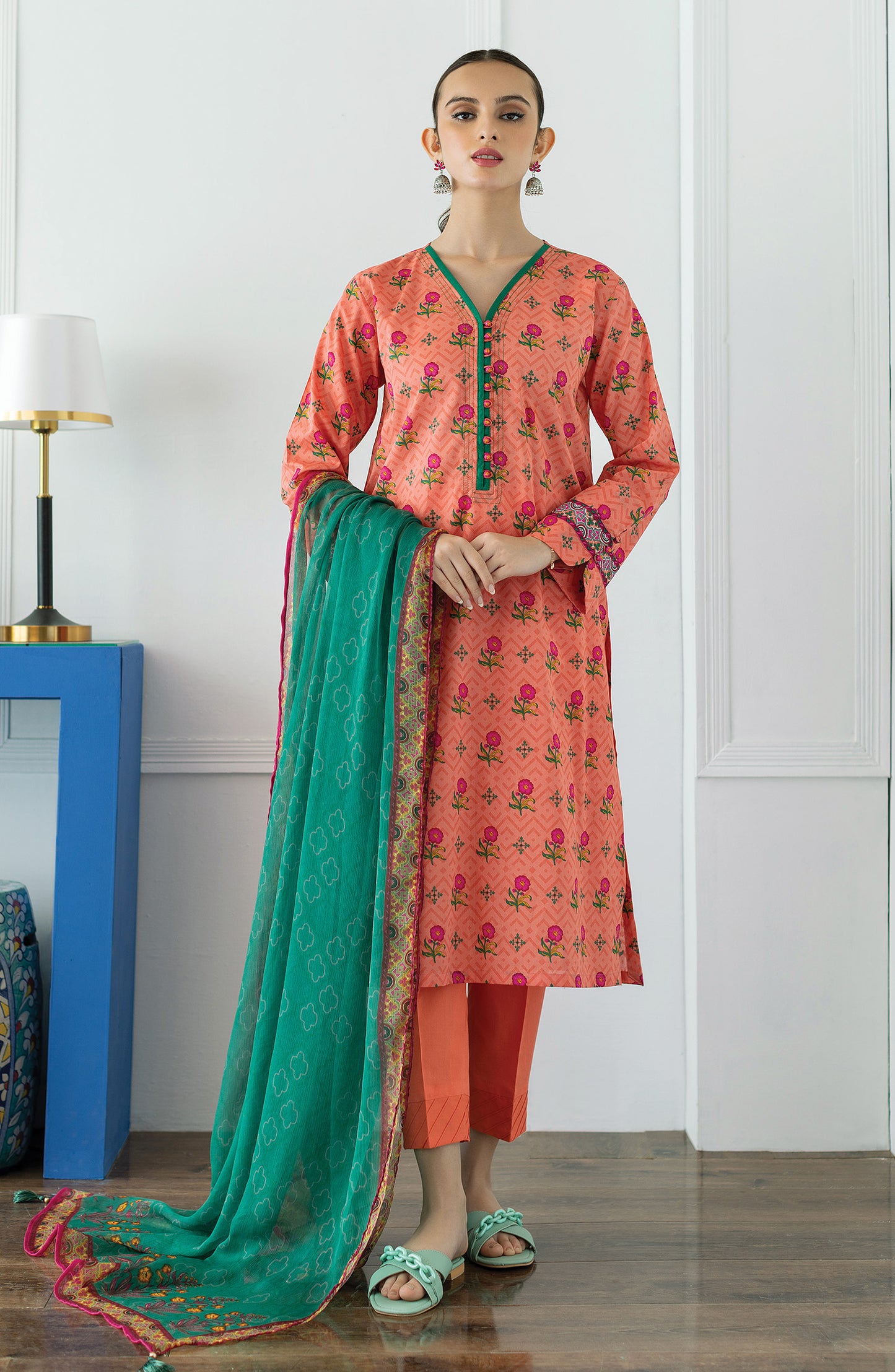 OTL-23-060/U PEACH LAWN  UNSTITCHED SHIRT DUPATTA PANTS