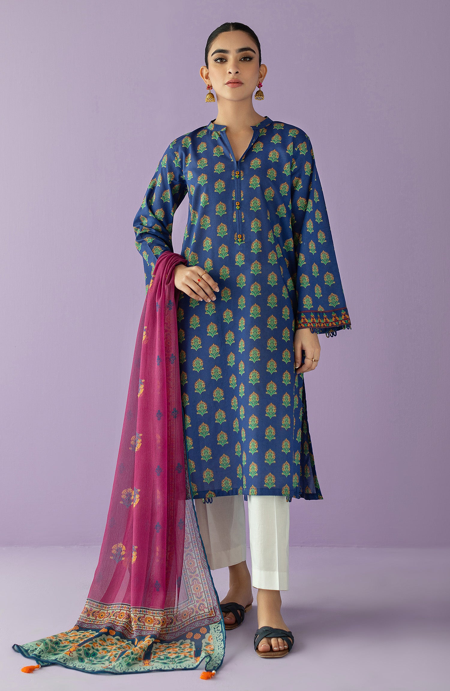 NRDS-23-048/U BLUE LAWN  UNSTITCHED SHIRT DUPATTA