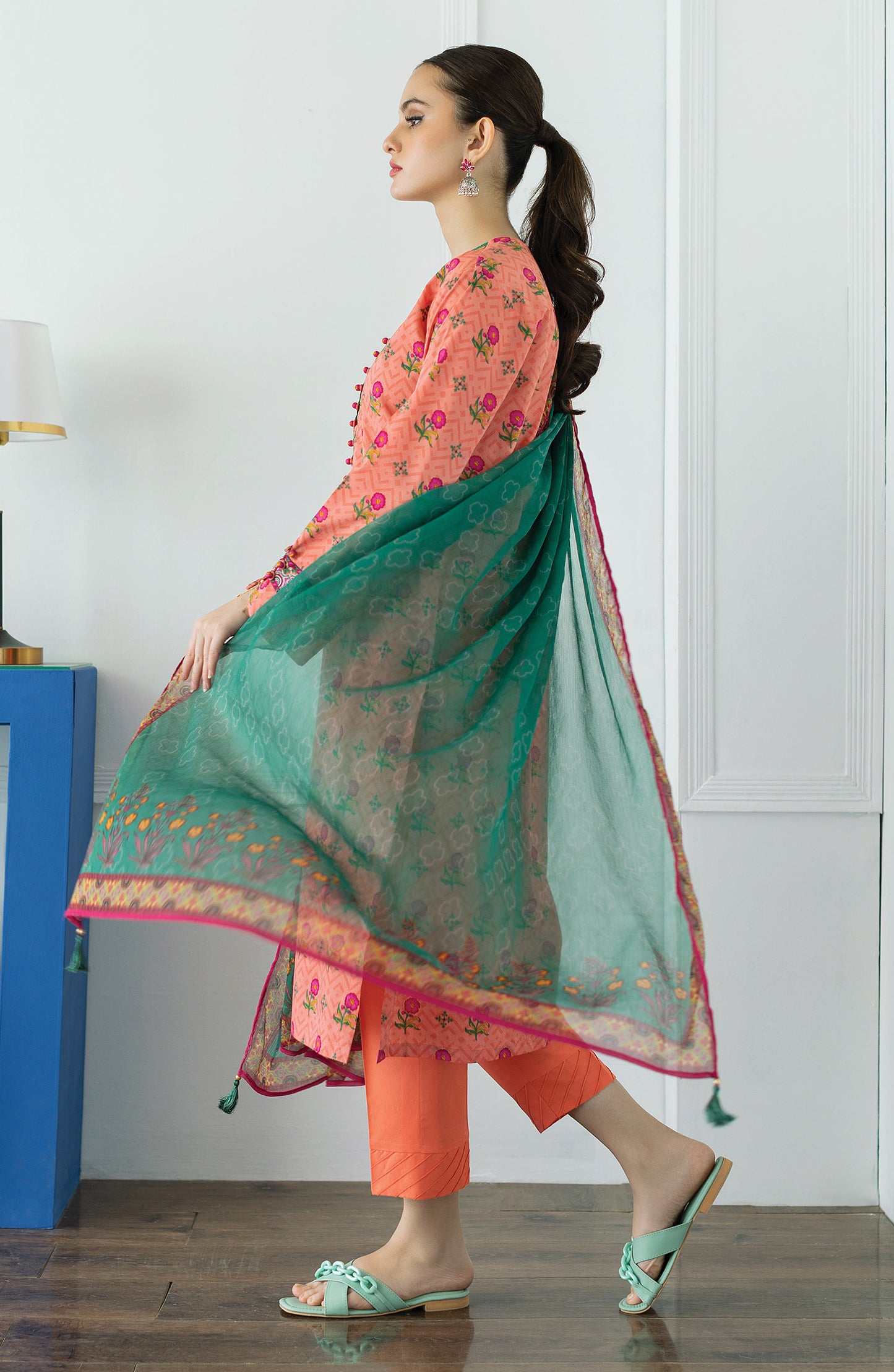 OTL-23-060/U PEACH LAWN  UNSTITCHED SHIRT DUPATTA PANTS