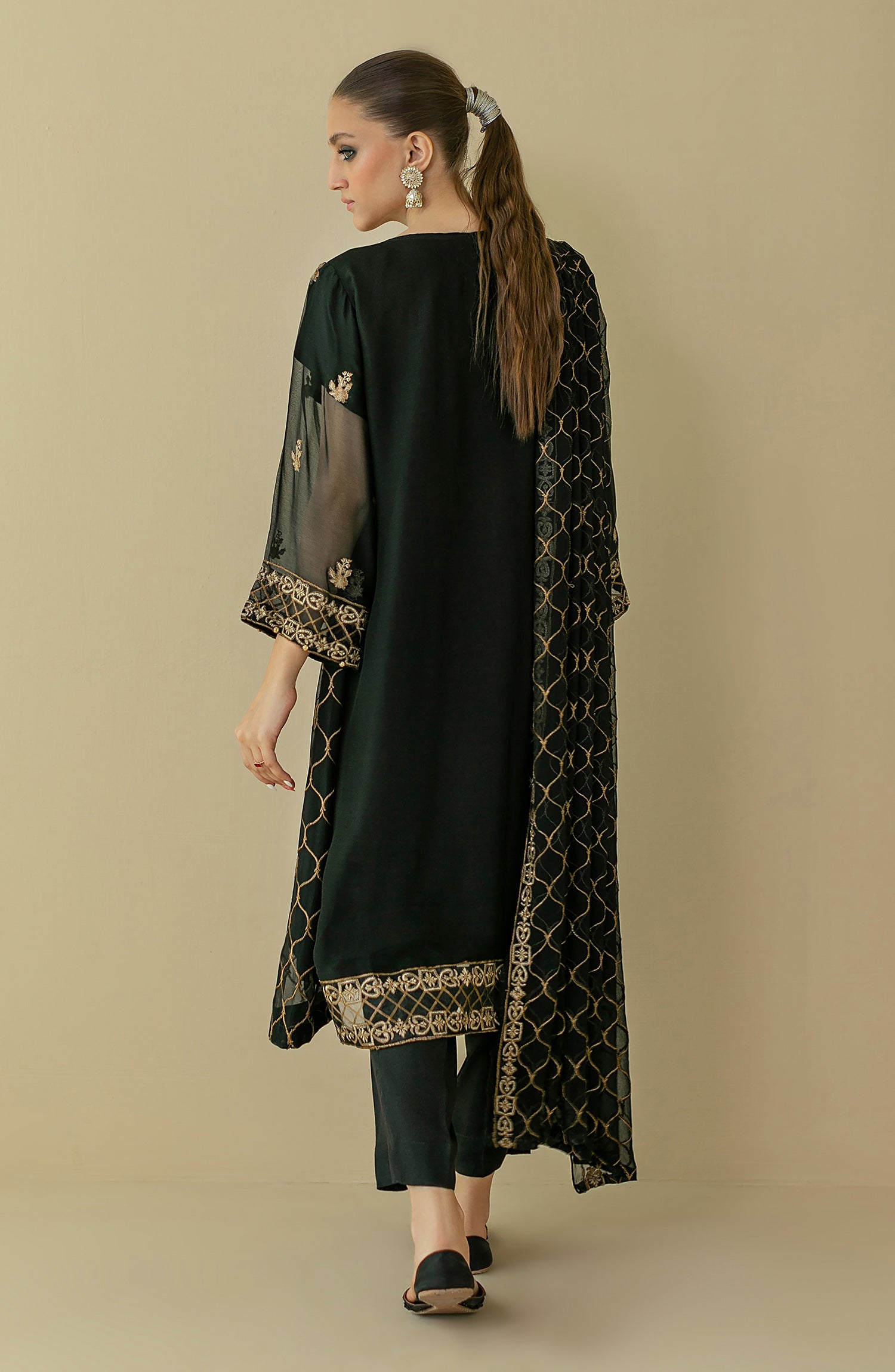 NRF-022/S BLACK CHIFFON  READY TO WEAR SHIRT DUPATTA PANTS
