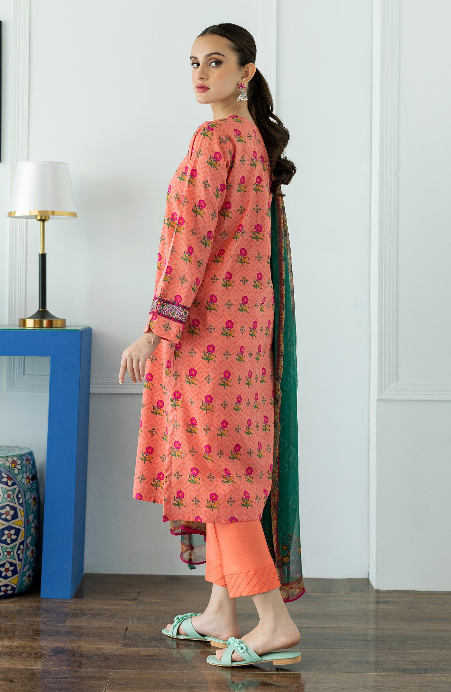 OTL-23-060/U PEACH LAWN  UNSTITCHED SHIRT DUPATTA PANTS